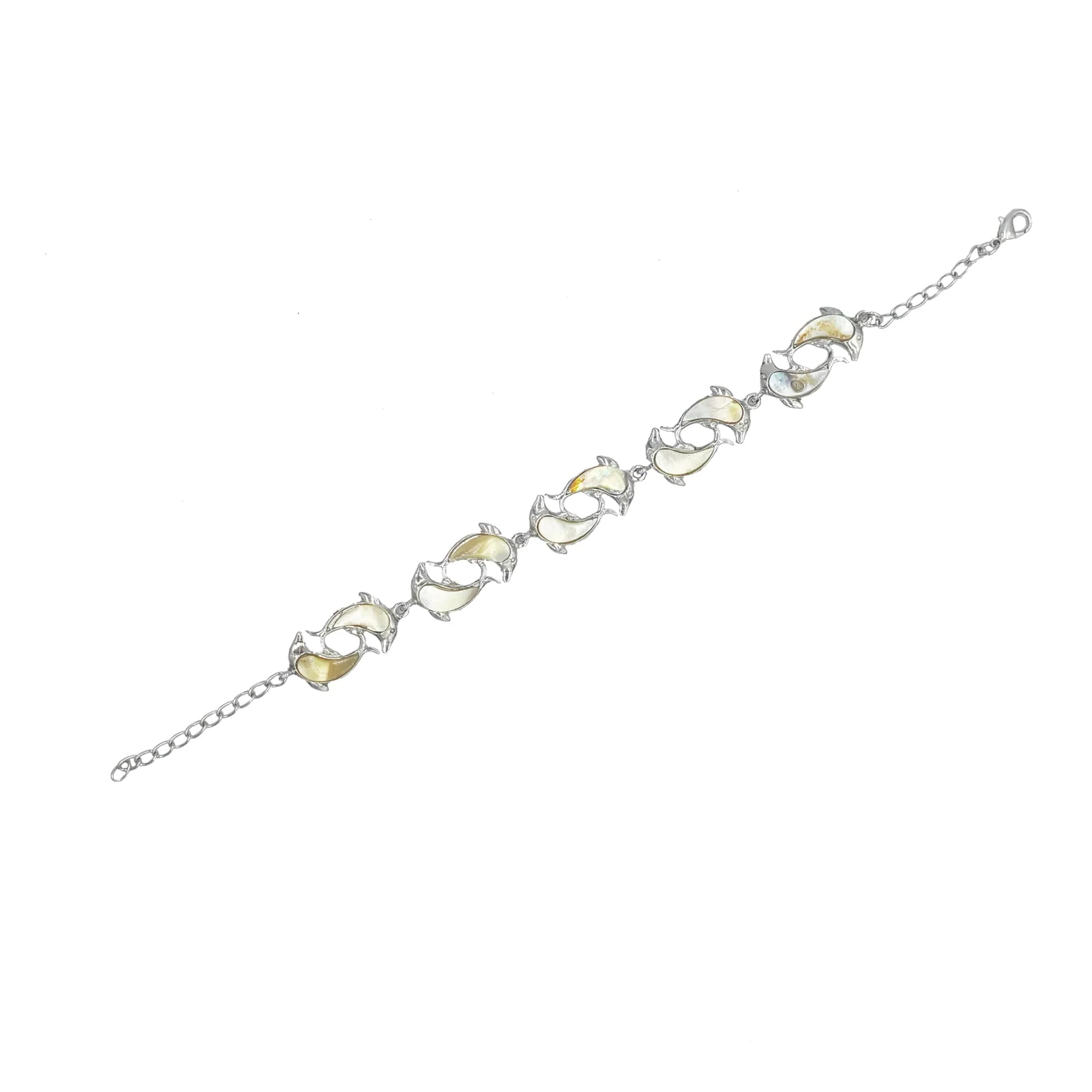 Freshwater Shell Silvertone Dolphin Link Bracelet - Image 2