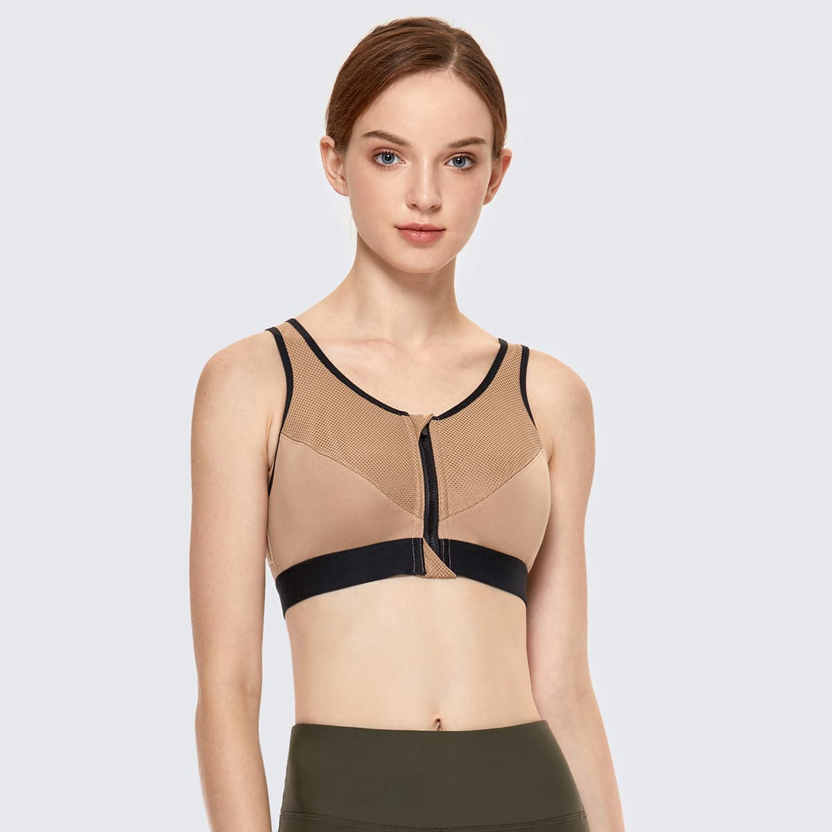 Full Length Zip Front Wireless Racerback Sports Bra - Image 3