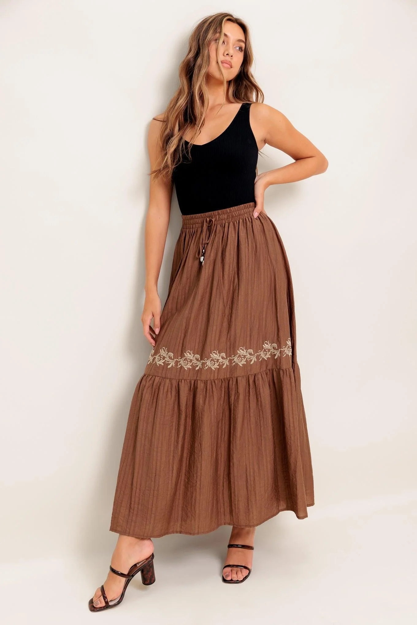 Full Speed Ahead Brown Woven Maxi Skirt - Image 3