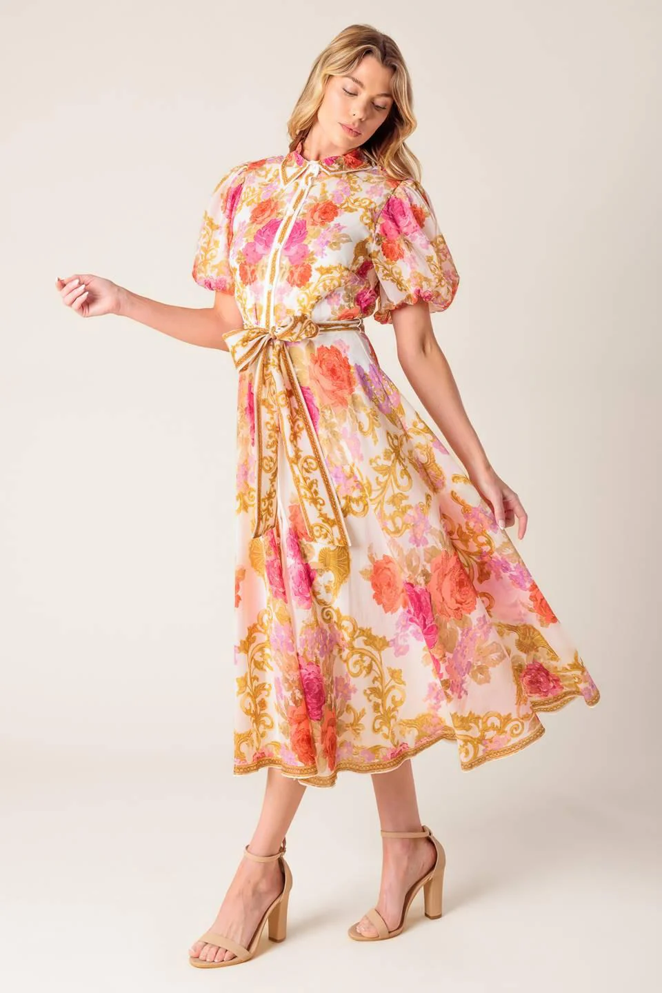 Garden Tapestry Ivory Floral Woven Midi Dress - Image 4