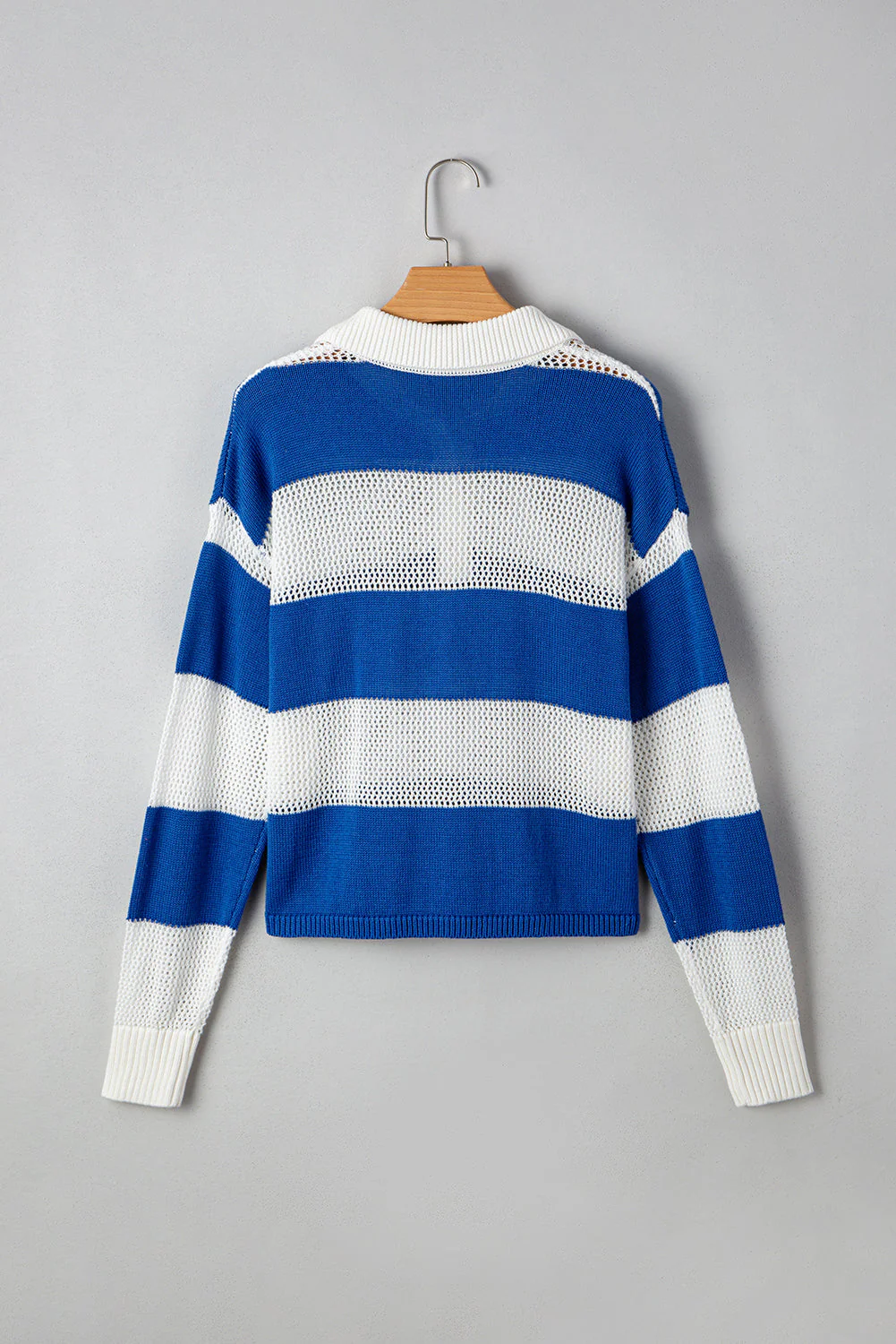 Threaded Pear Genevieve Stripe Collar Eyelet Crochet Knitted Sweater - Image 8