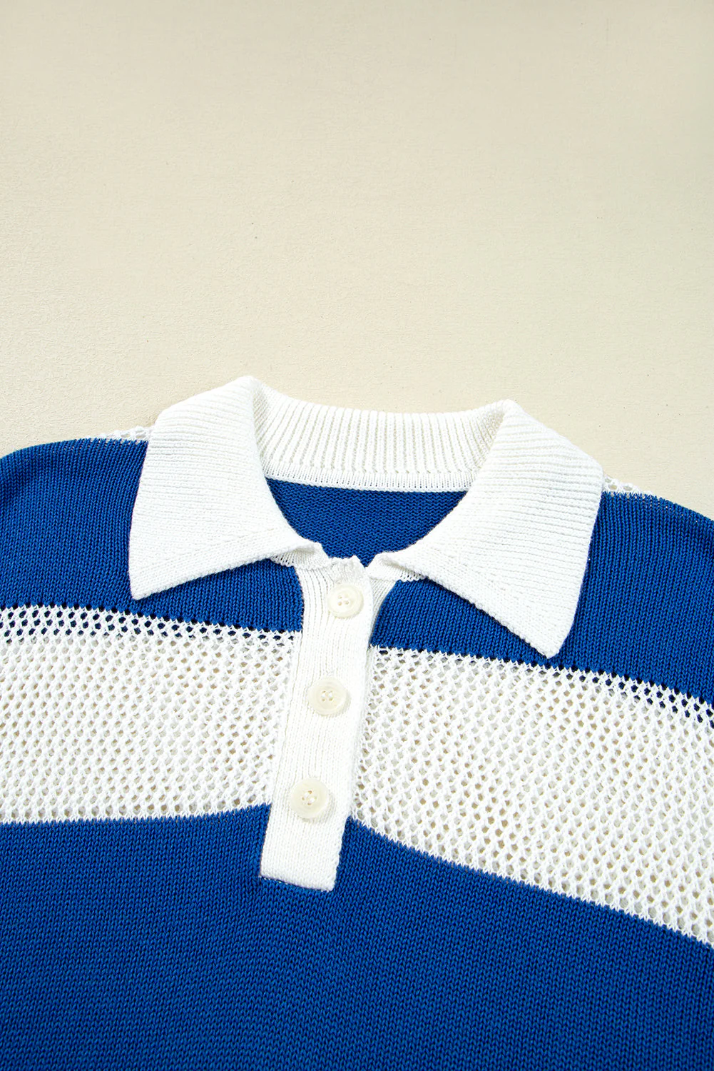 Threaded Pear Genevieve Stripe Collar Eyelet Crochet Knitted Sweater - Image 9