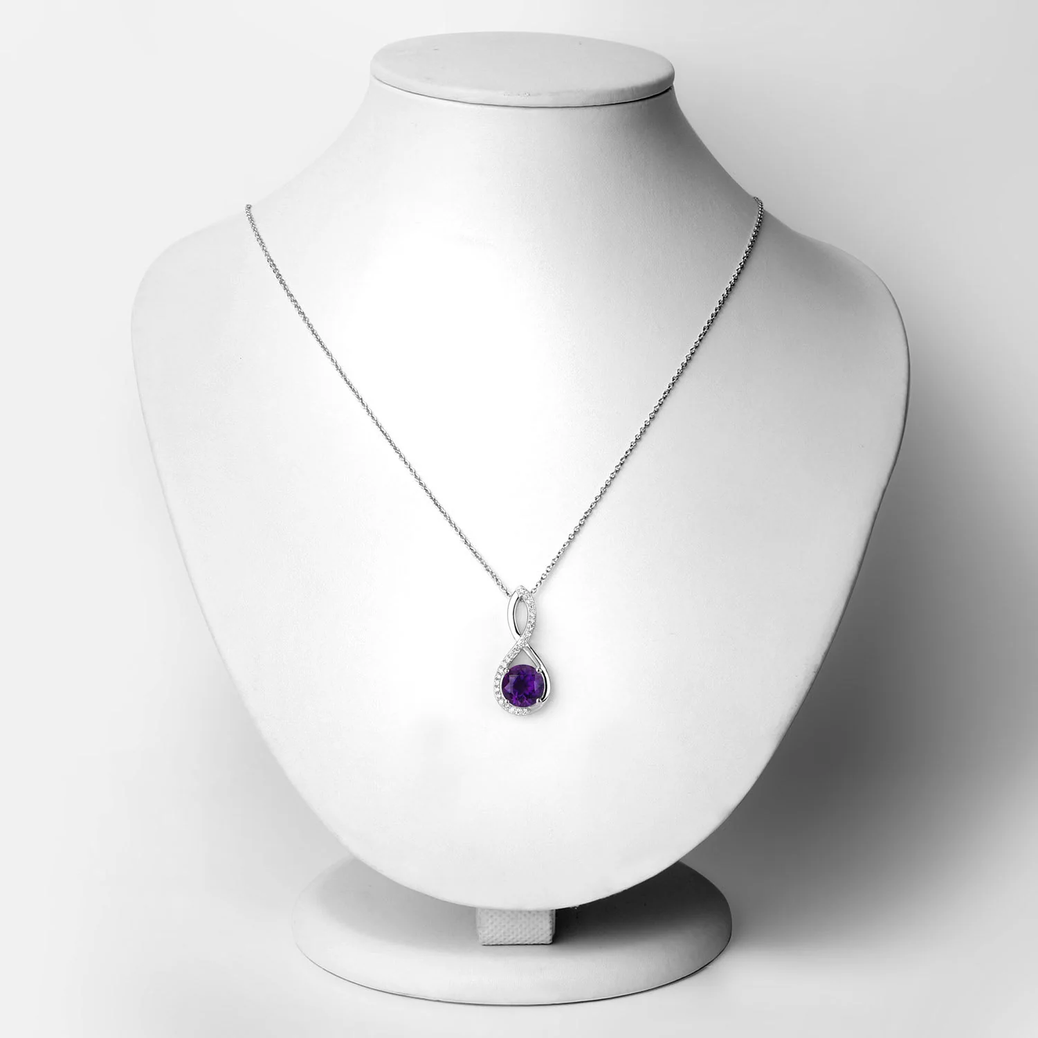 Genuine Amethyst and Lab Diamond Silver Crossover Pendant Necklace - Image 2