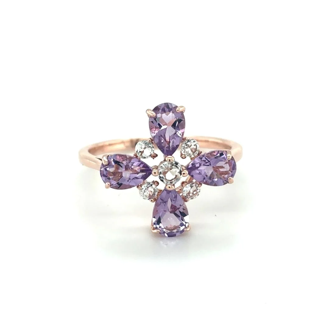 Genuine Amethyst Rings Sterling Silver Clover Rings for Women 1.39 Carats Clover Jewelry for Women Purple Amethyst Ring Sterling Silver Topaz Jewelry Gifts for Her - Image 4