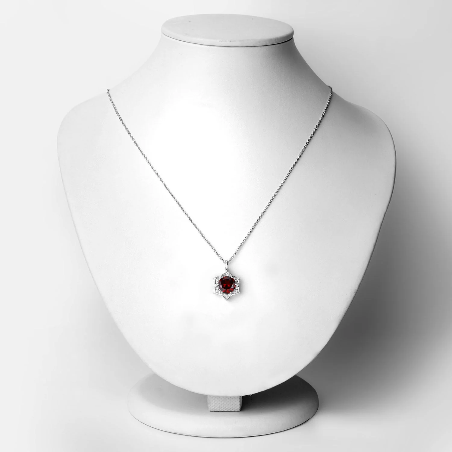 Genuine Mozambique Garnet and Lab Diamond Sterling Silver Star Necklace - Image 3