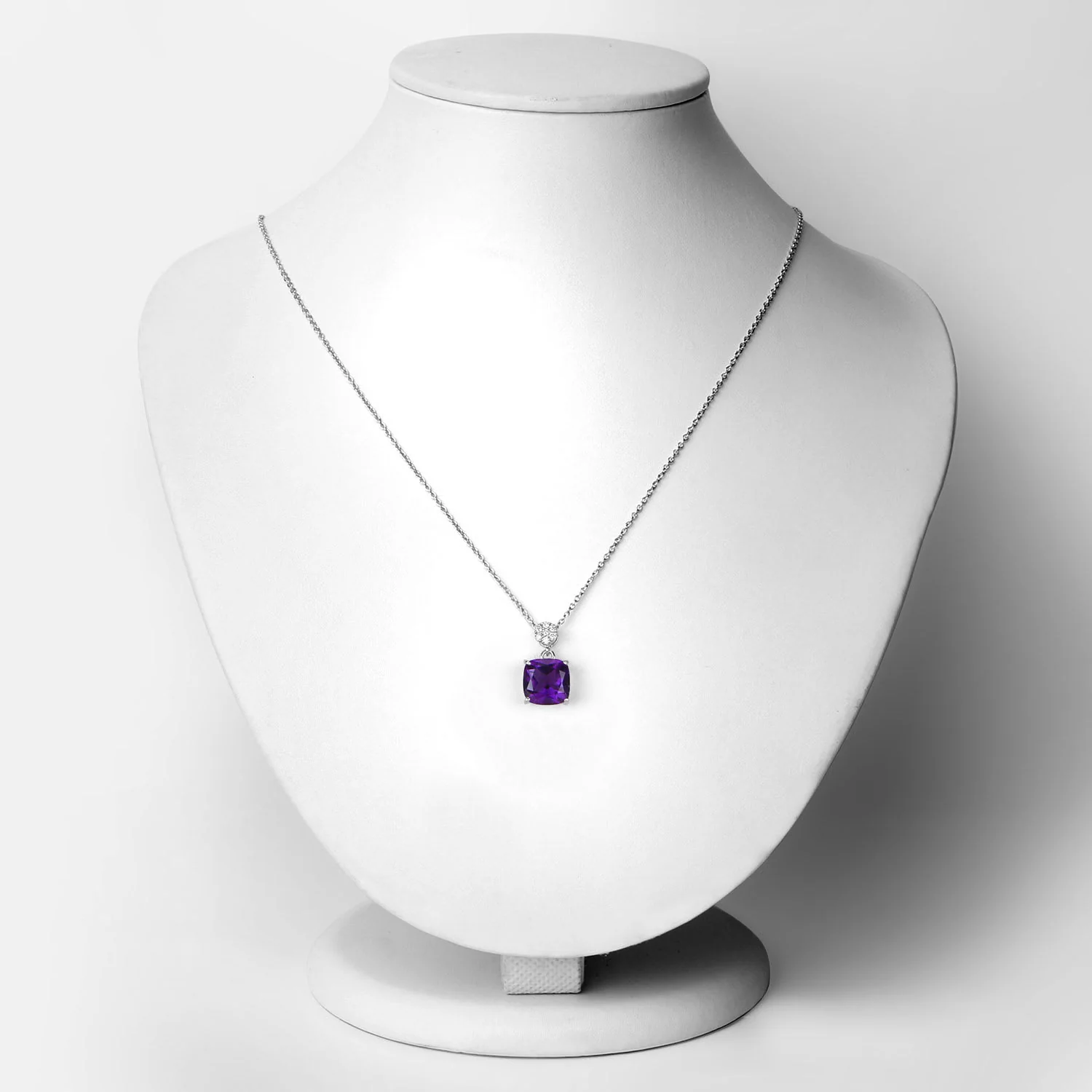 Genuine Purple Amethyst and Lab Diamond Silver Cushion Cut Slide Pendant Necklace - Image 3