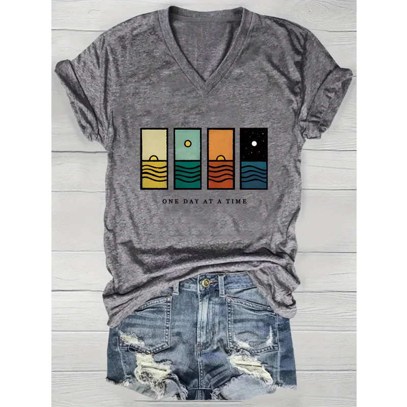 Geometric Mountain & Starry Night Graphic Tee - Image 5