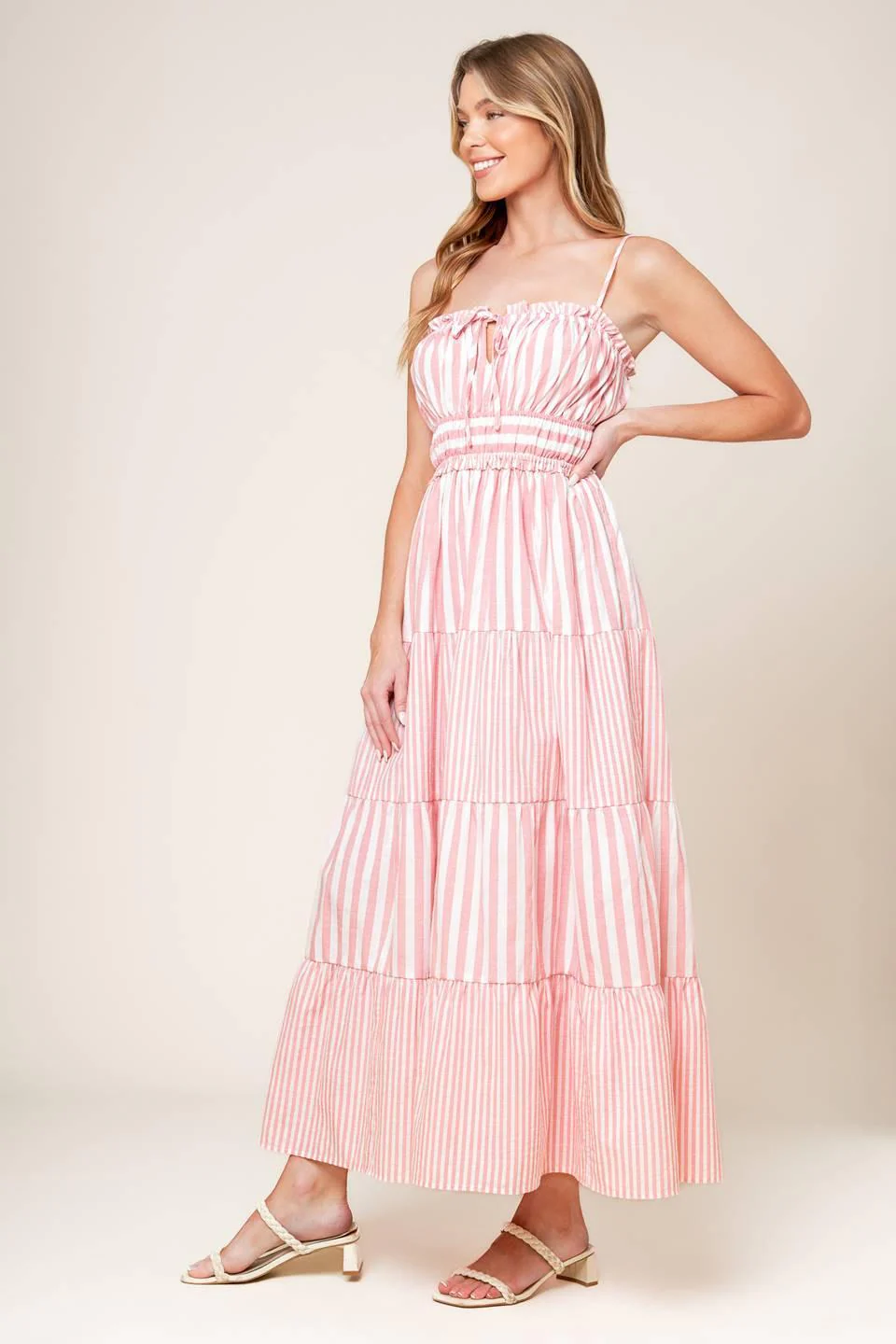 Gia Peony Pink Woven Maxi Dress - Image 6