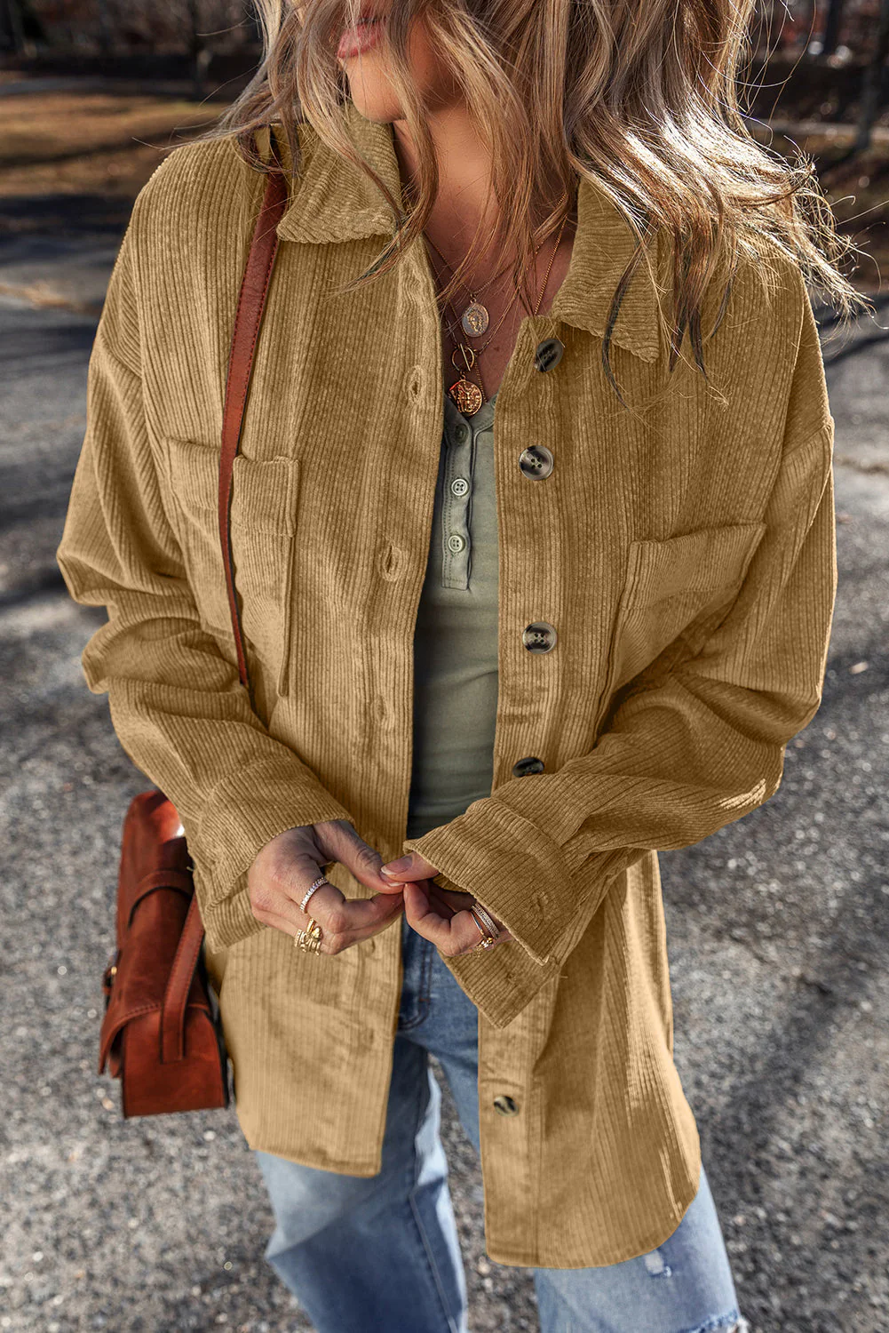Threaded Pear Giuliana Patched Up Corduroy Shacket - Image 3