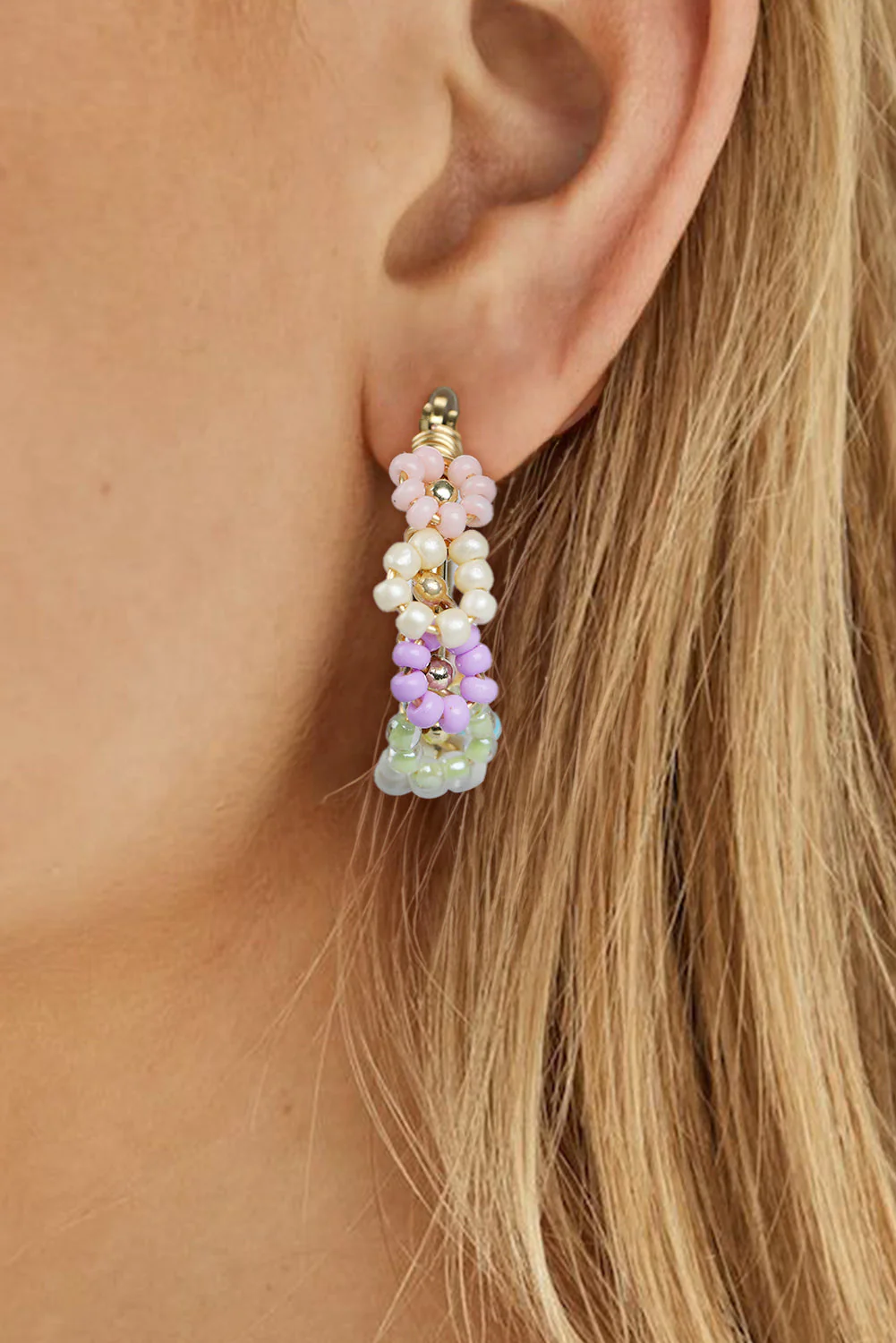 Gold Beaded Flower Hoop Earrings - Image 2