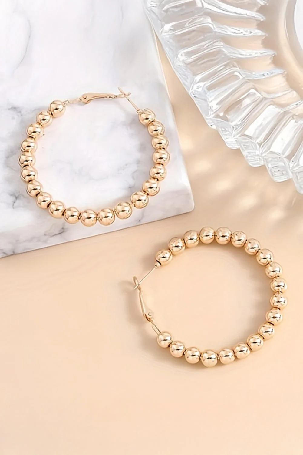 Gold Beads Hoop Earrings - Image 2
