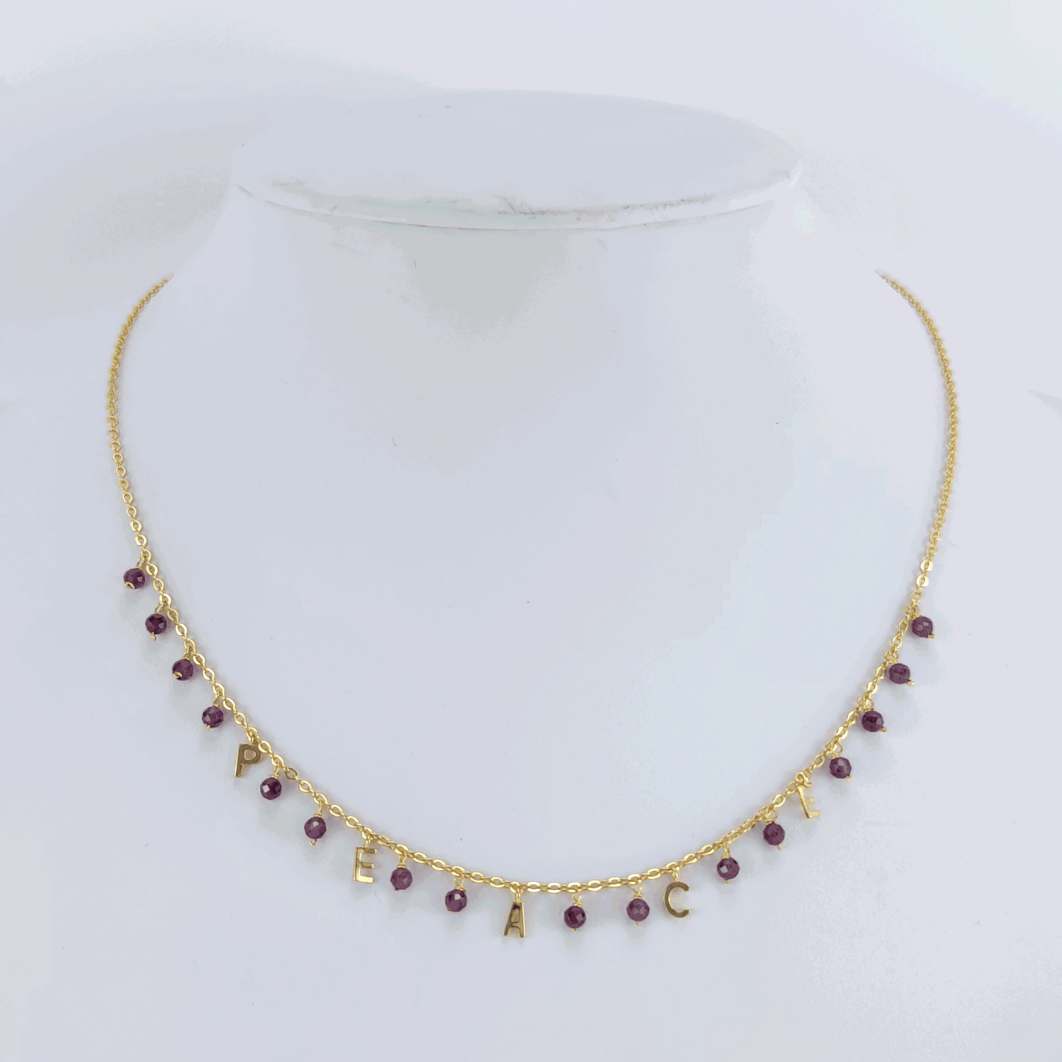 Gold Over Sterling Silver Natural Garnet Peace Necklace with 18" Chain