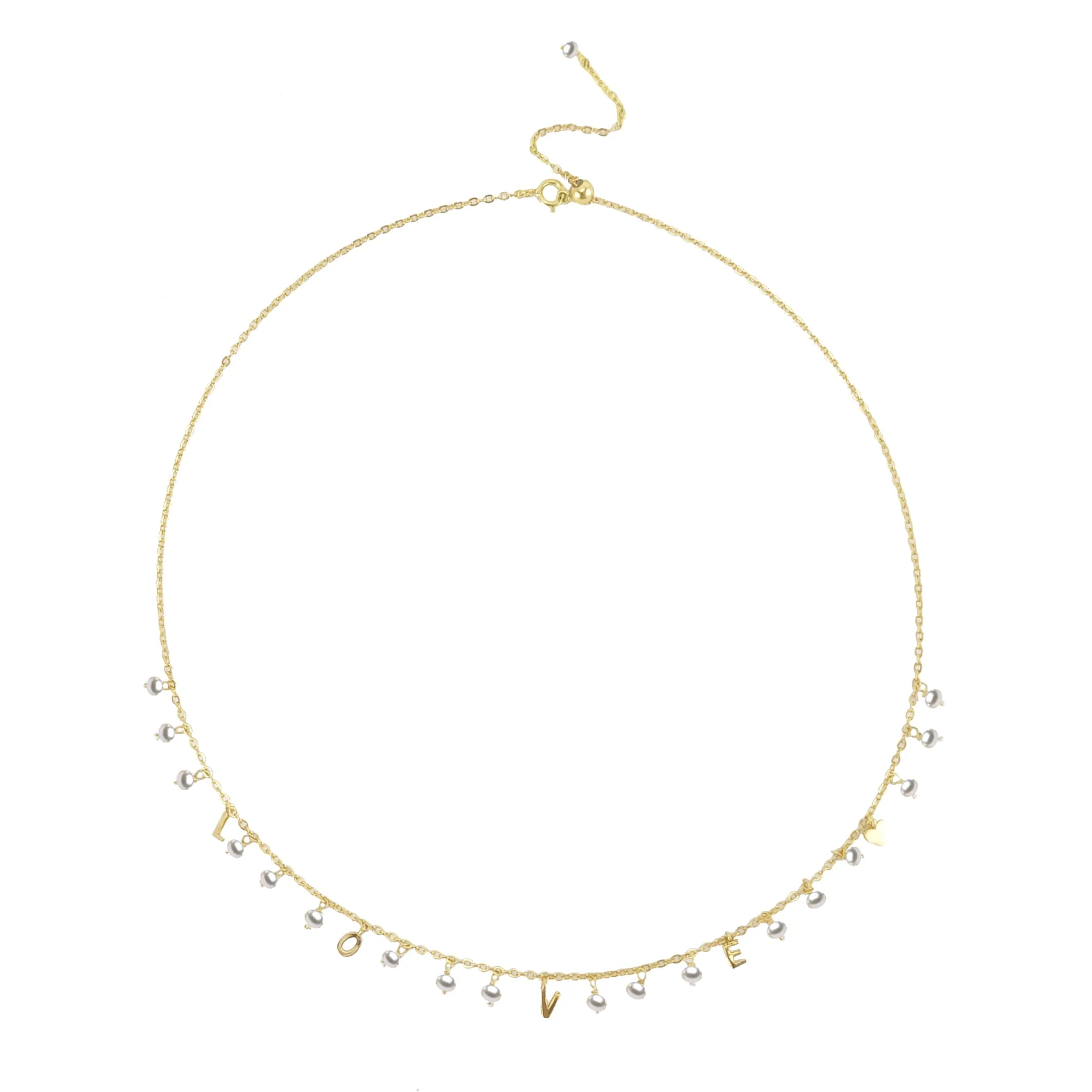 Gold Over Sterling Silver Pearl Love Necklace with 18" Chain - Image 2