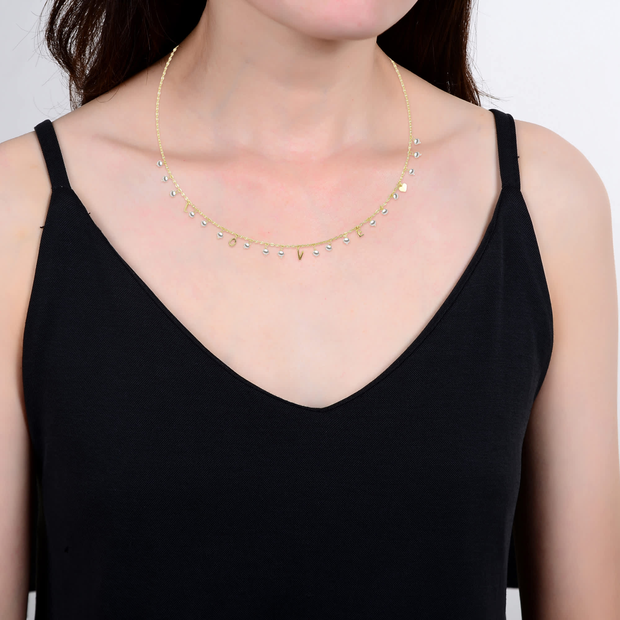 Gold Over Sterling Silver Pearl Love Necklace with 18" Chain - Image 5