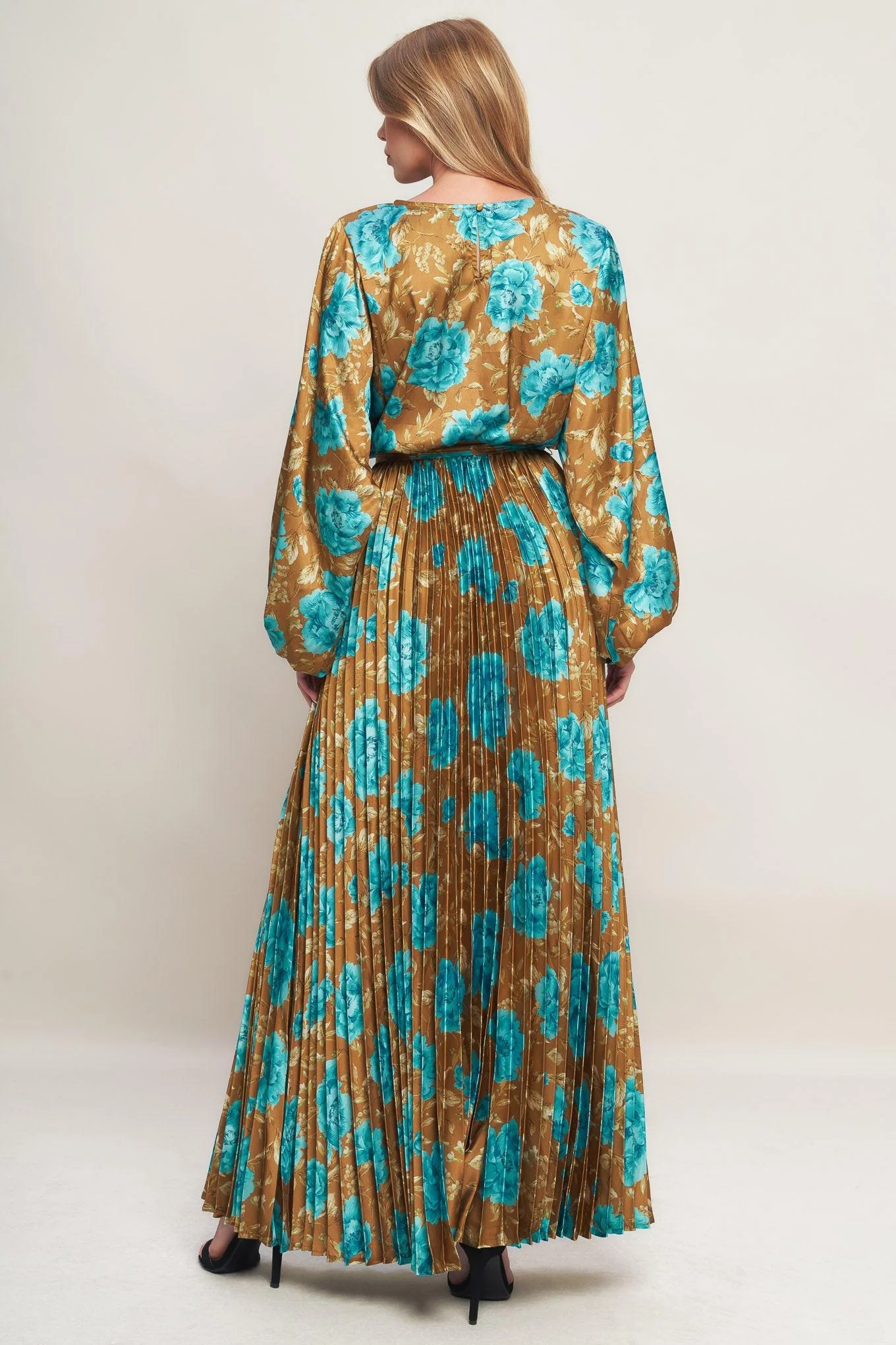 Golden Bloom Luxe Woven Satin Maxi Dress - Image 3