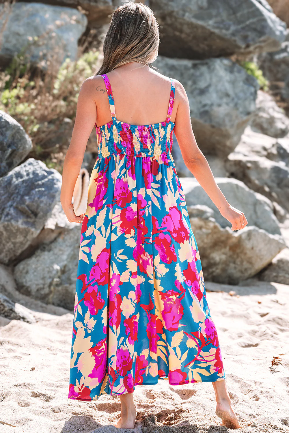 Threaded Pear Goldie Floral High Waist Sleeveless Flared Long Dress - Image 2