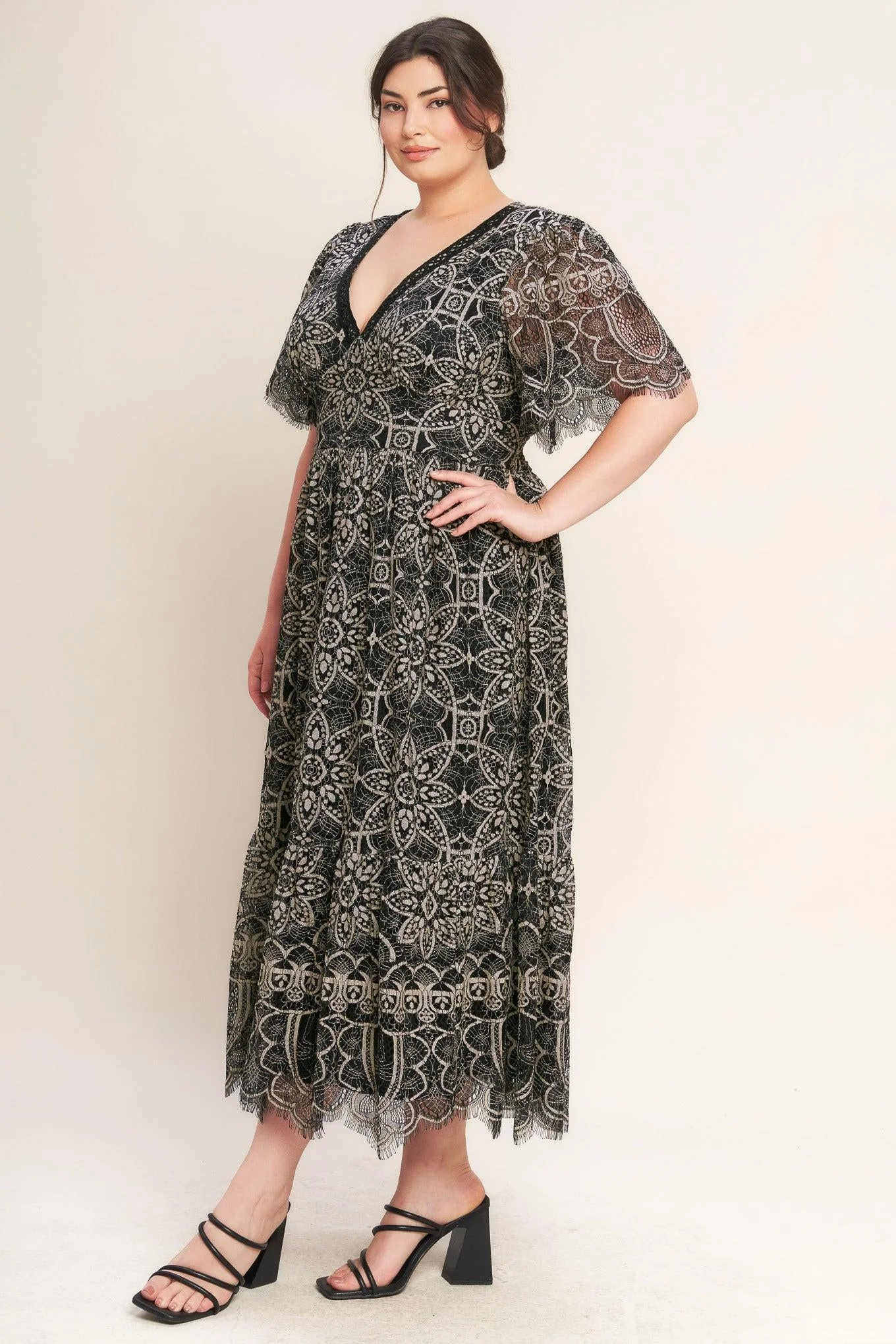 Gothic Bloom Woven Lace Midi Dress - Image 10