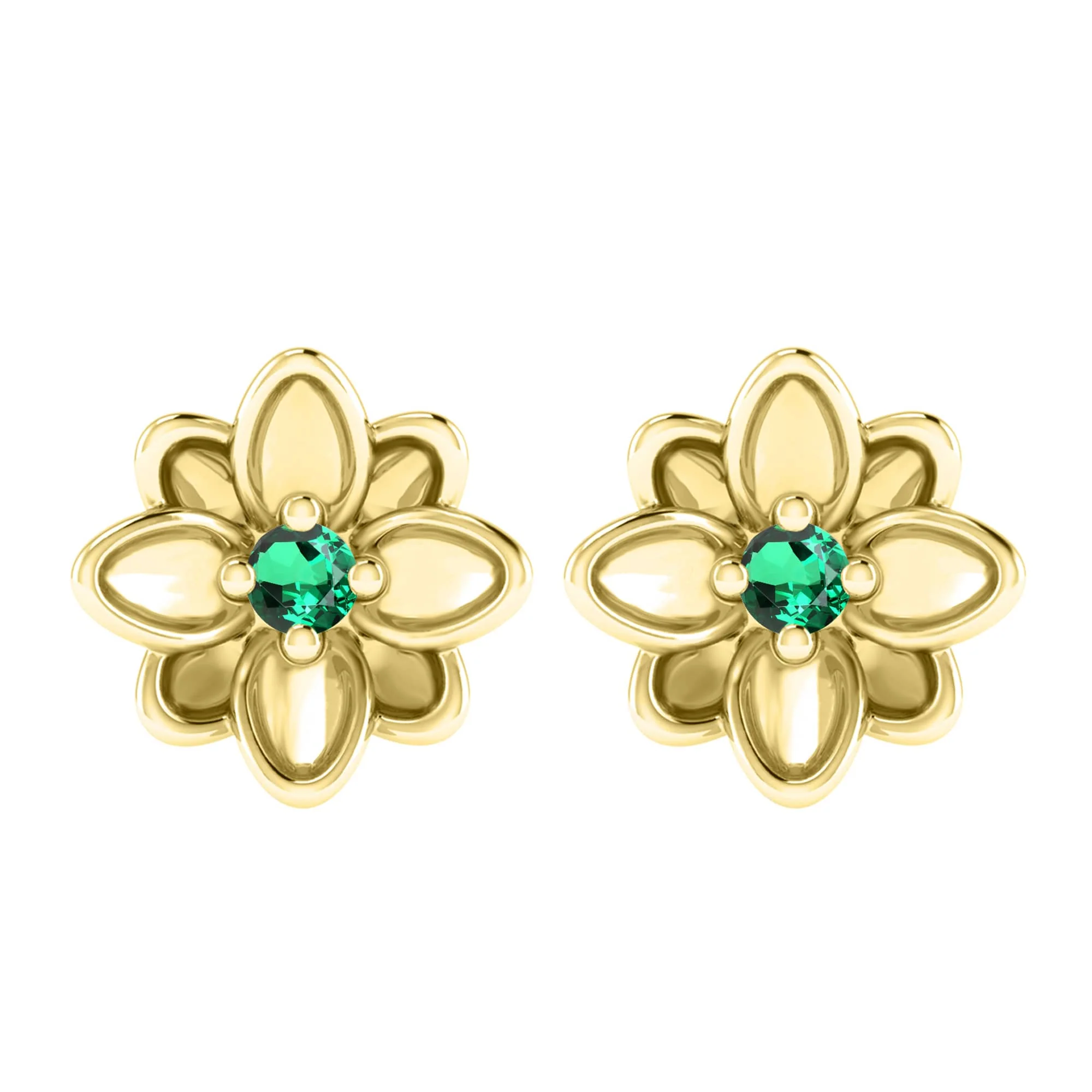 Green Emerald Gold over Sterling Silver Stud Earrings - Image 2