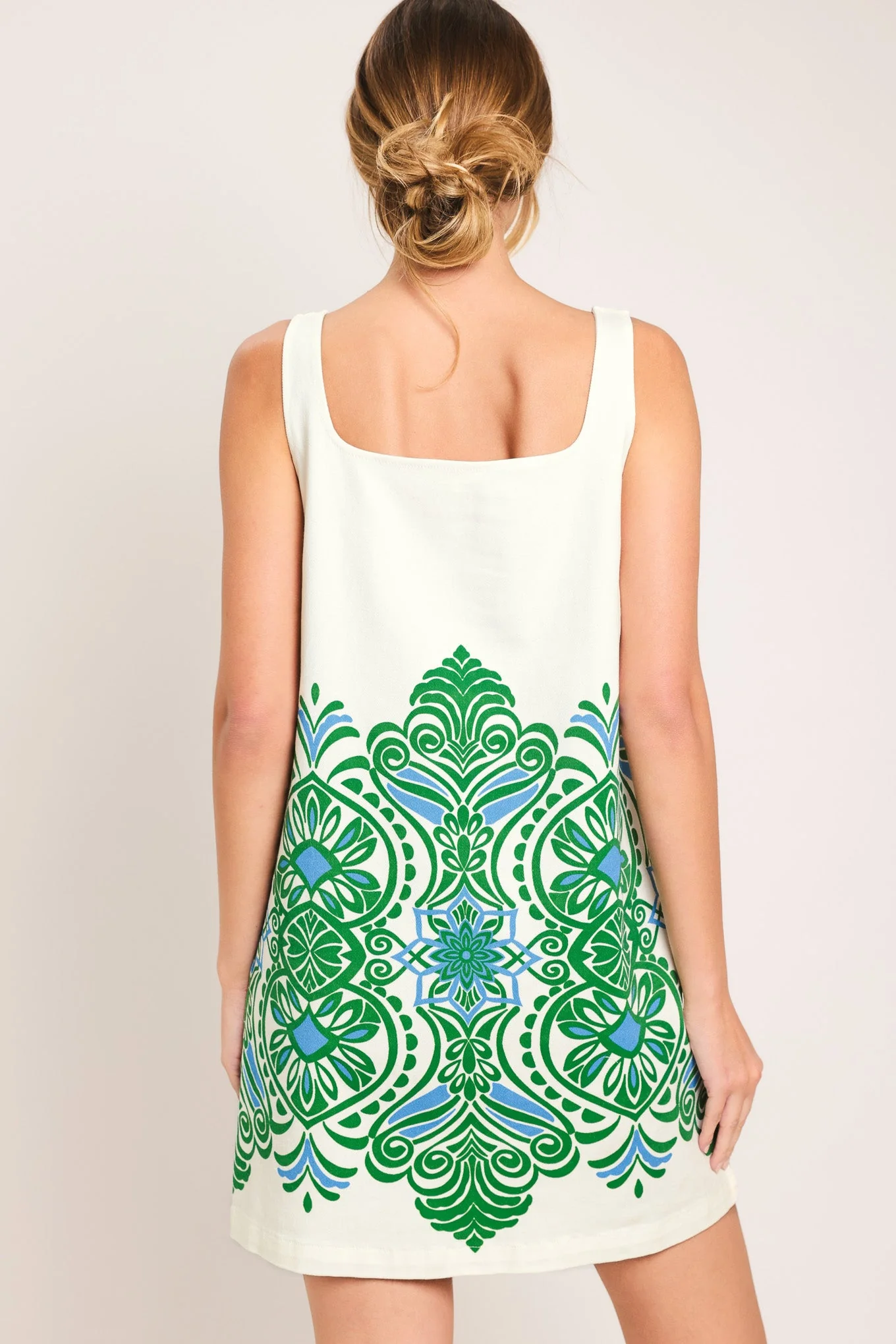 Green Motif Woven Mini Dress - Image 2