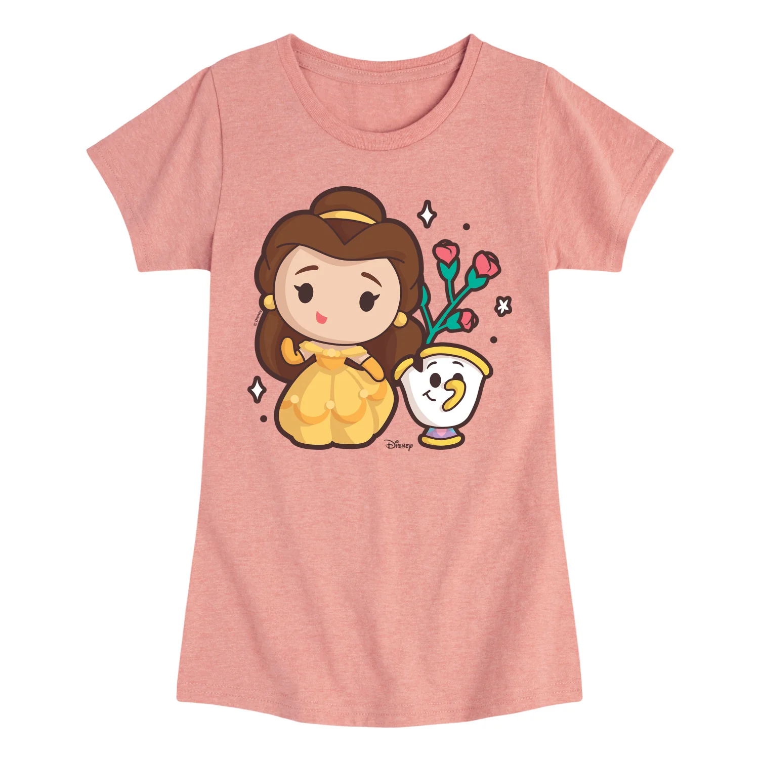 Disney Princess - Belle and Chip Chibi Kawaii - Girls Fitted Short Sleeve T-Shirt