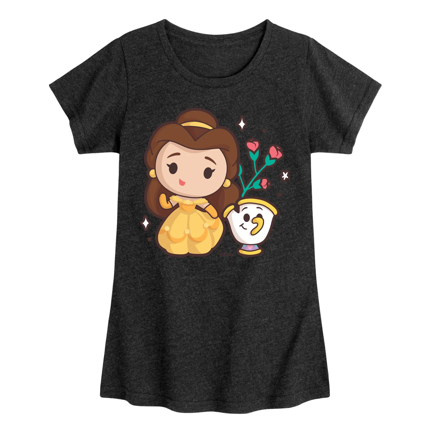 Disney Princess - Belle and Chip Chibi Kawaii - Girls Fitted Short Sleeve T-Shirt - Image 2