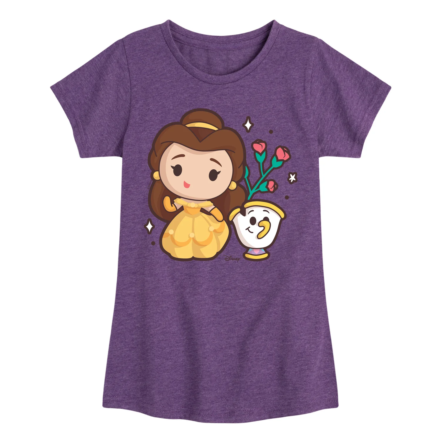 Disney Princess - Belle and Chip Chibi Kawaii - Girls Fitted Short Sleeve T-Shirt - Image 4