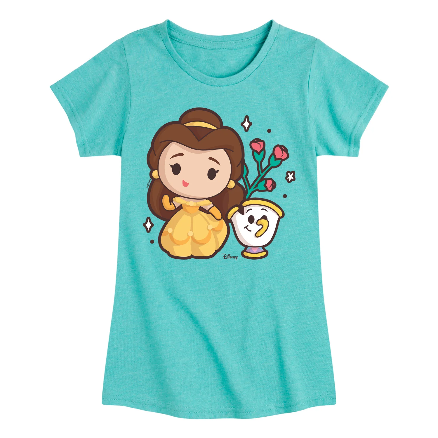 Disney Princess - Belle and Chip Chibi Kawaii - Girls Fitted Short Sleeve T-Shirt - Image 5