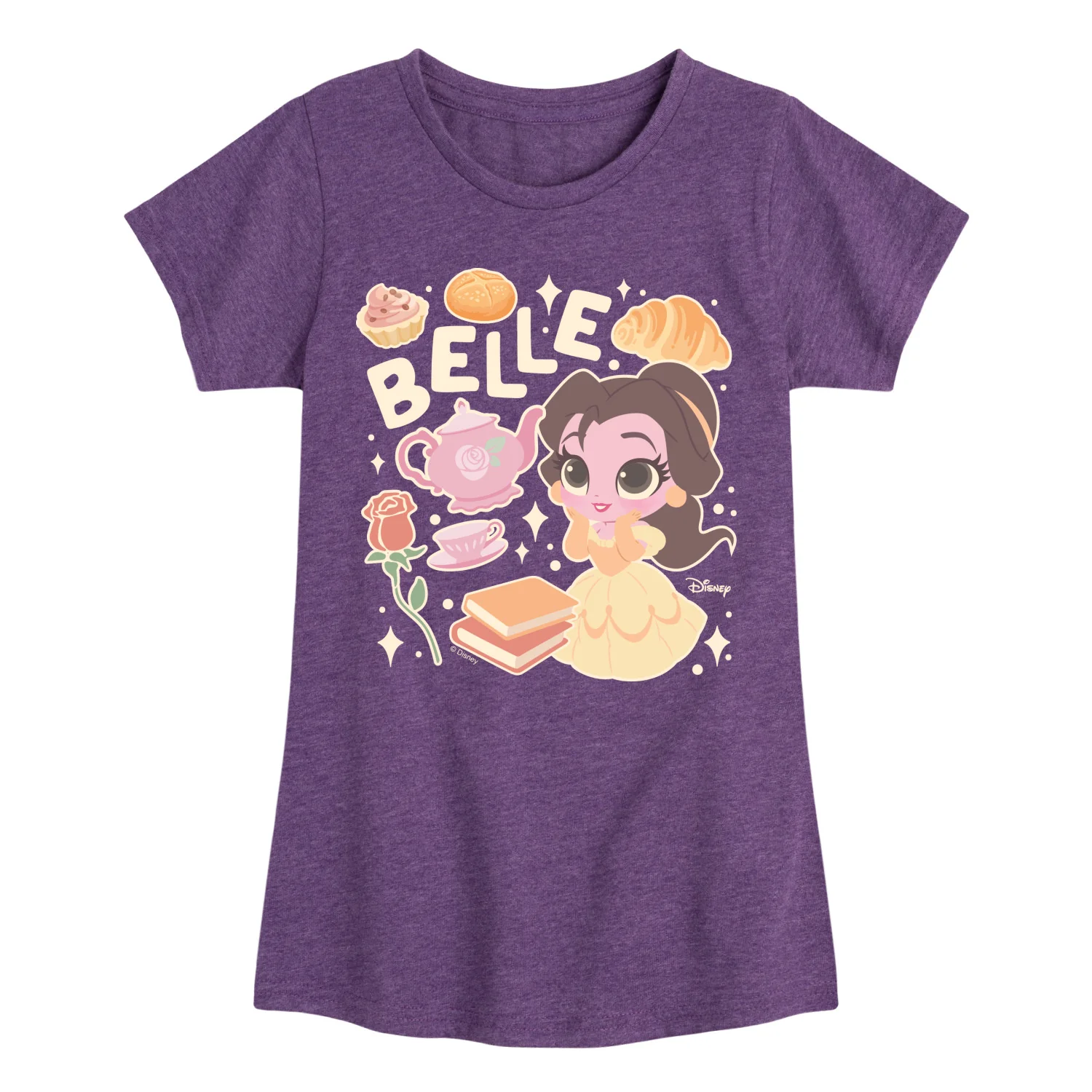 Disney - Belle Stickers - Youth Girls Fitted Short Sleeve T-Shirt - Image 4