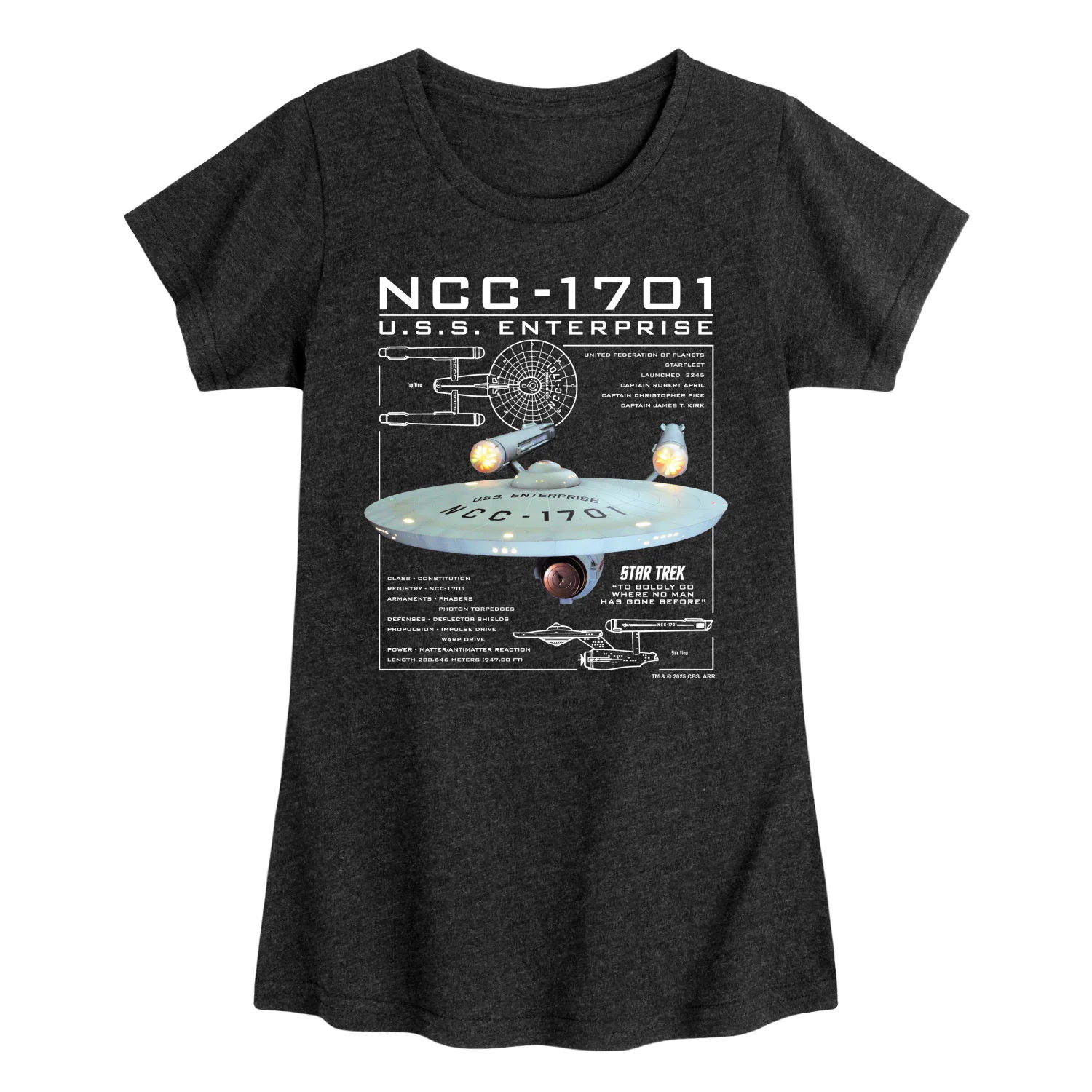 Star Trek - NCC 1701 USS Enterprise - Youth Girls Fitted Short Sleeve T-Shirt