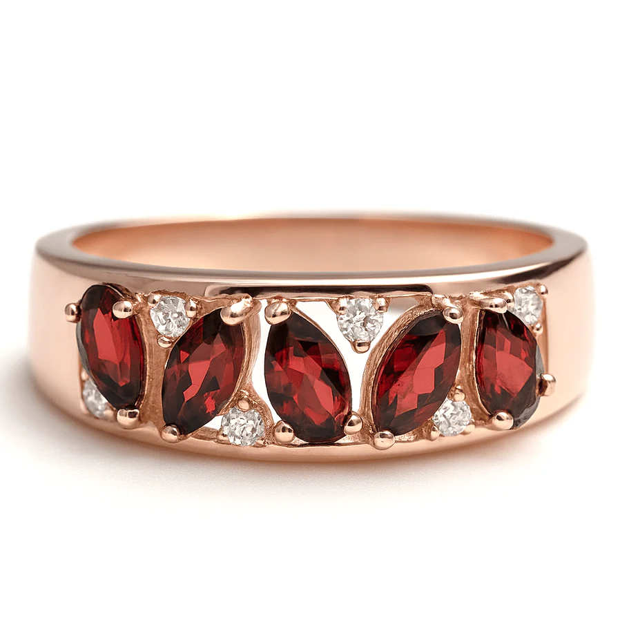 Half Eternity Band Rings for Women 1.16 Carats Garnet 14K Gold Plated over Sterling Silver Marquise Ring January Birthstone Ring for Women Half Eternity Ring - Image 4