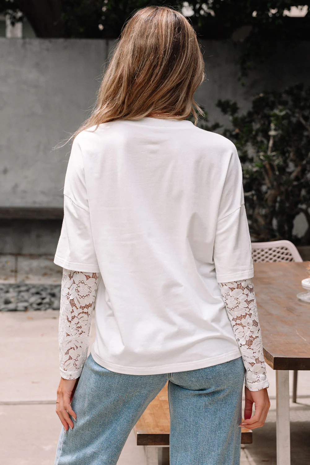 Threaded Pear Hallie Lace Long Sleeve Insert Drop Shoulder Top - Image 2