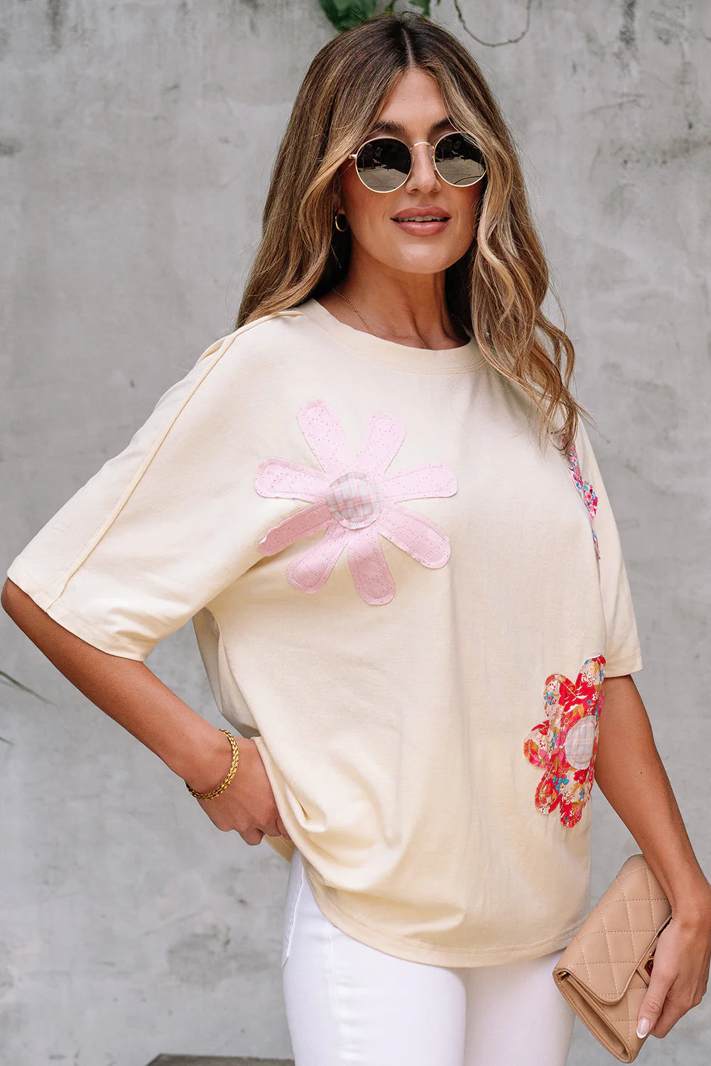 Threaded Pear Hannah Flower Patched Loose Top - Image 3