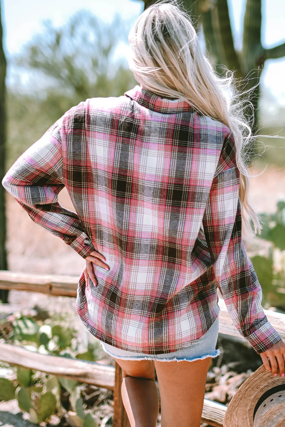 Threaded Pear Harper Plaid Flap Up Shacket - Image 2