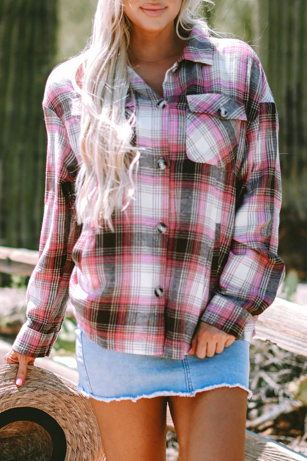 Threaded Pear Harper Plaid Flap Up Shacket - Image 6