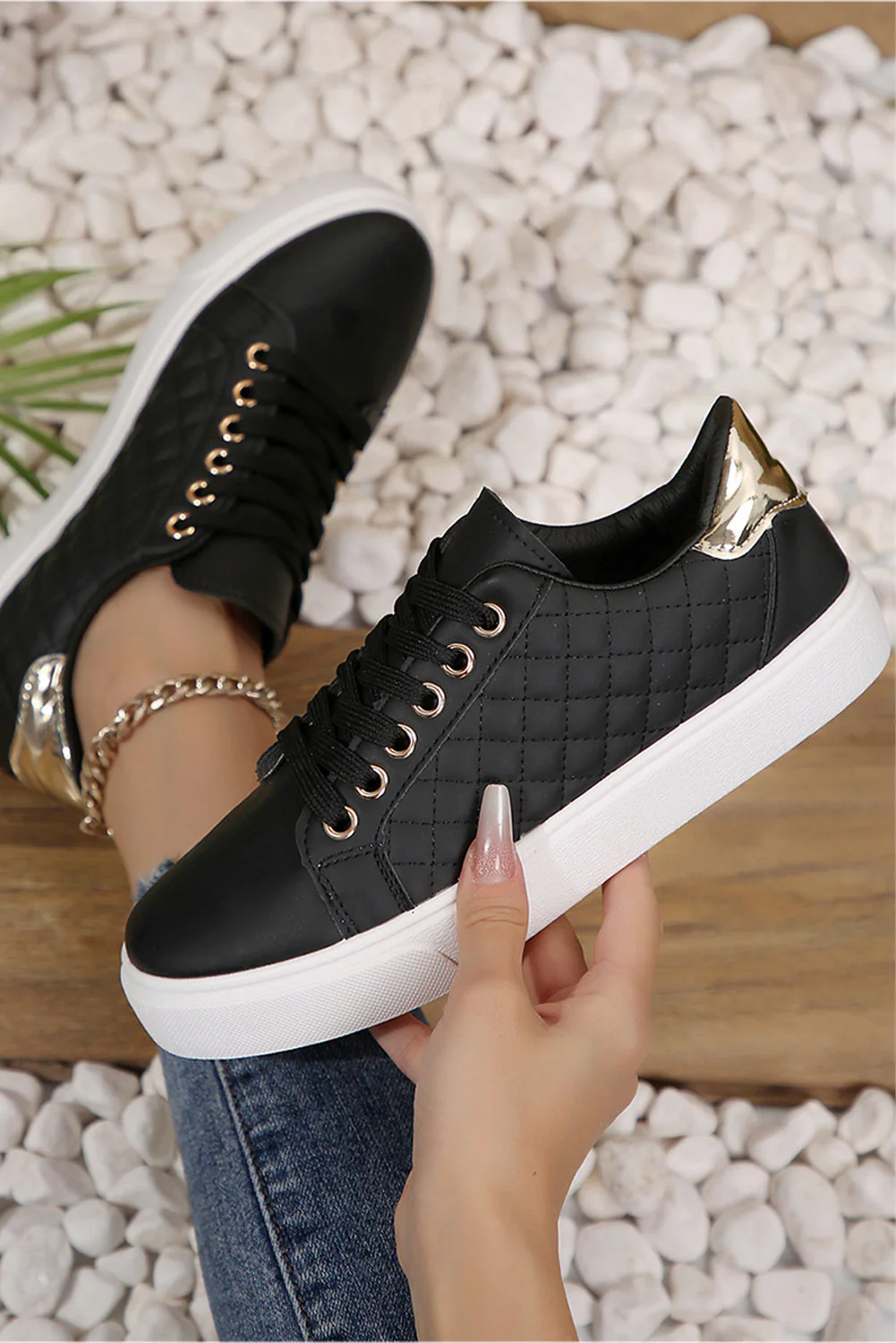 Threaded Pear Harper Quilted Lace Up Sneakers - Image 2