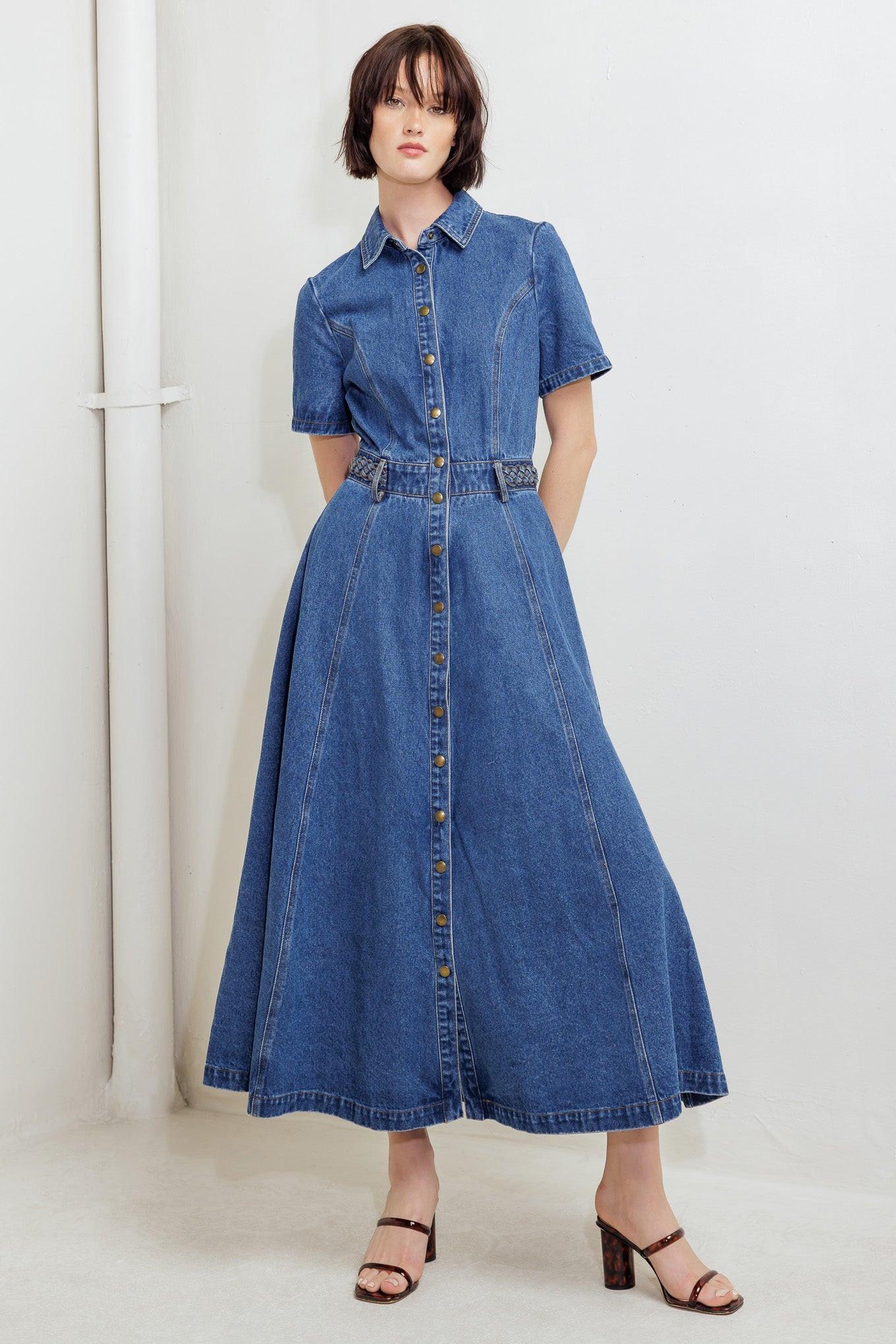 Hidden Smile Denim Midi Ress - Image 3
