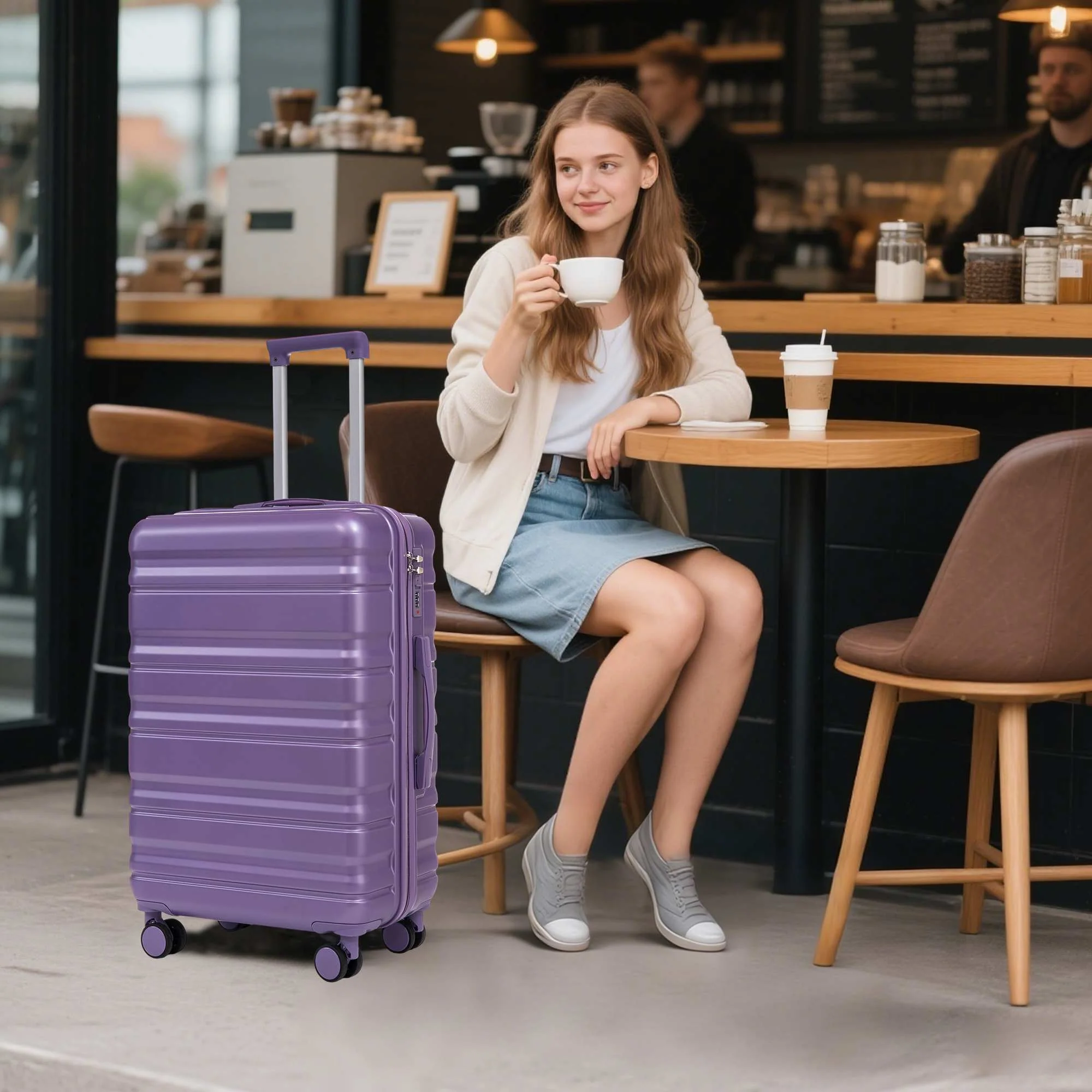 HIFINE TOURIST 20"/24"/28" 3 pcs/set in ABS Spinner Wheel Luggage, Carry on Suitcase, Matching Color, Combination Lock (Purple) - Image 2