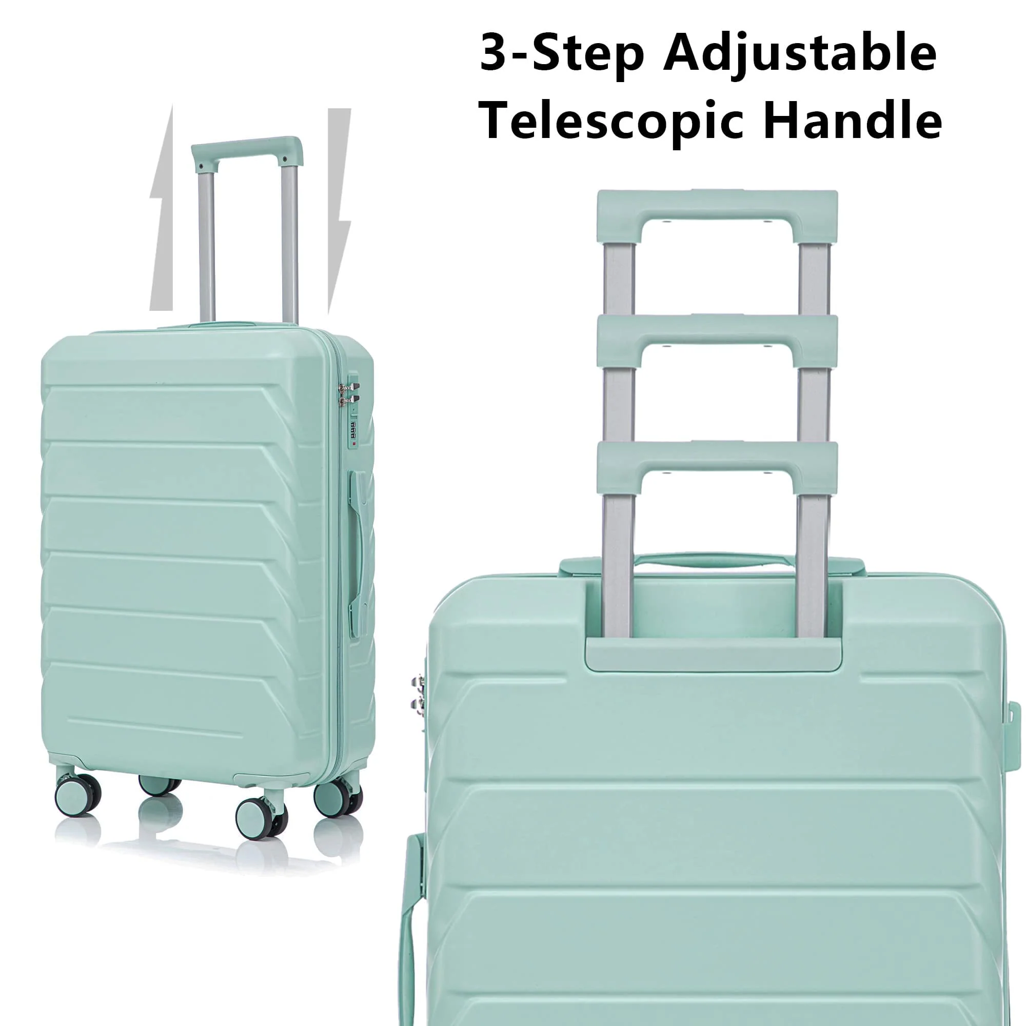 HIFINE TOURIST 20"/24"/28" 3 pcs/set in ABS Spinner Wheel Luggage, Matching Color , With Combination Lock (Mint Green) - Image 7