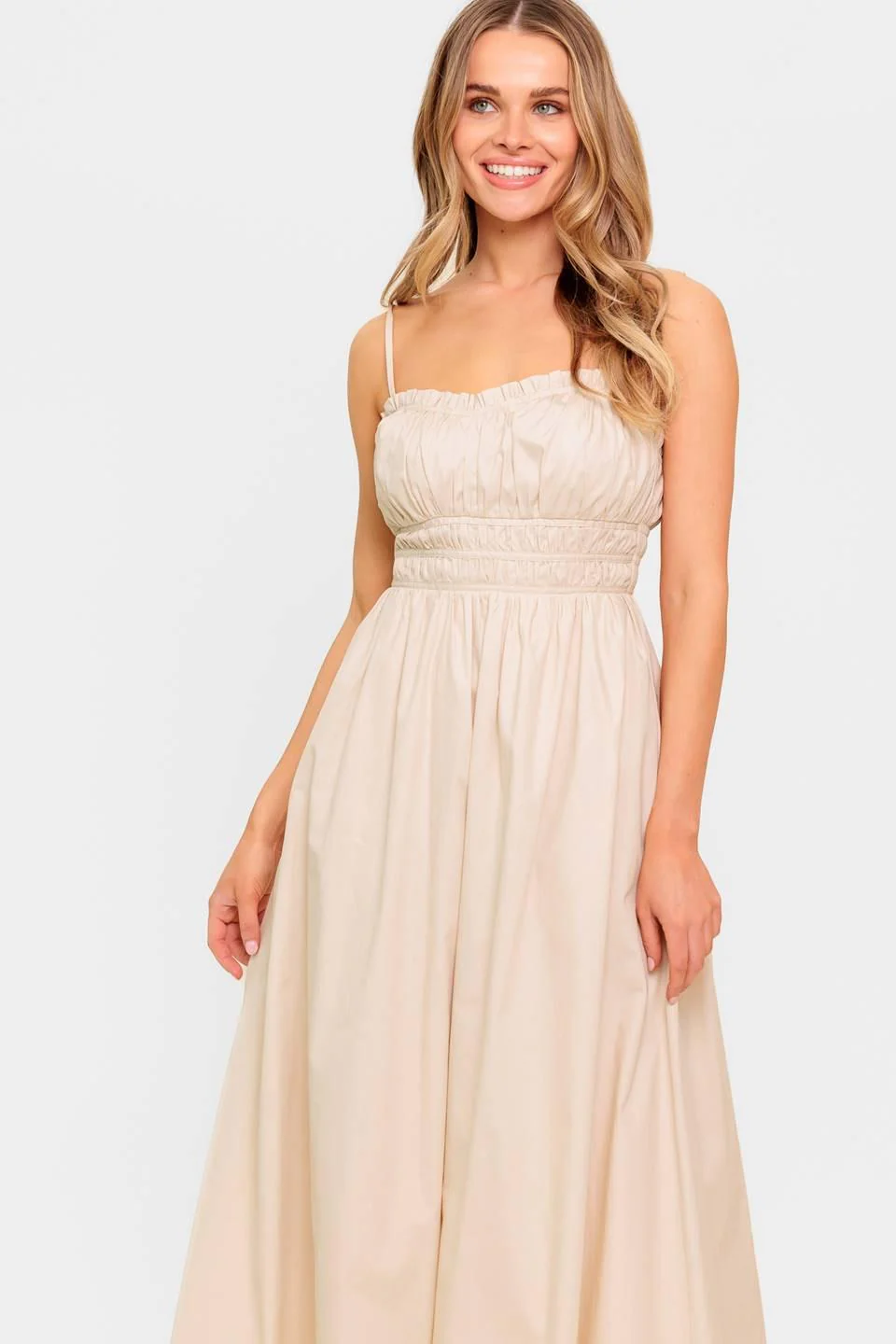 Honey Sunset Cream Woven Midi Dress - Image 3