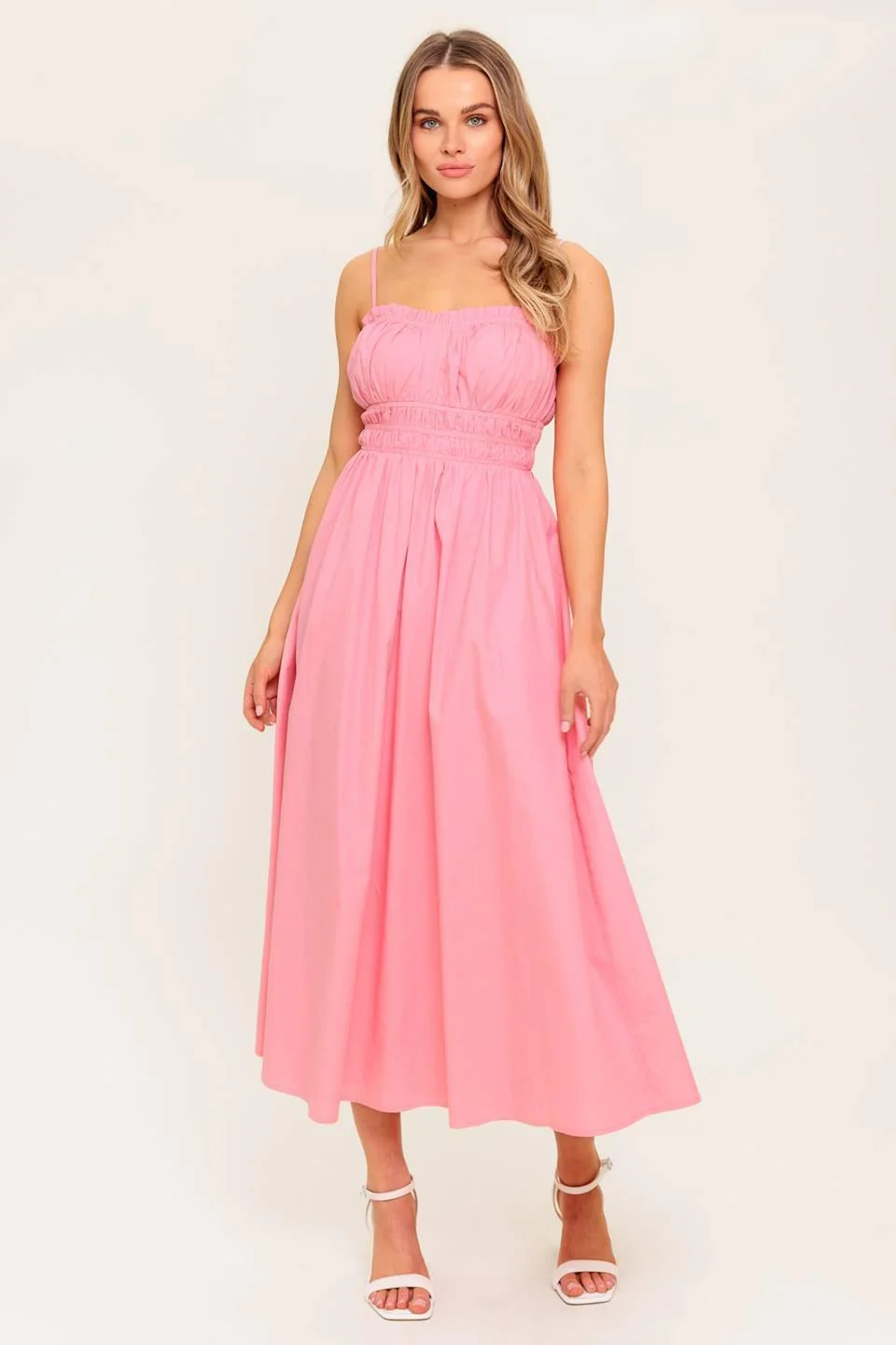 Honey Sunset Pink Woven Midi Dress - Image 3