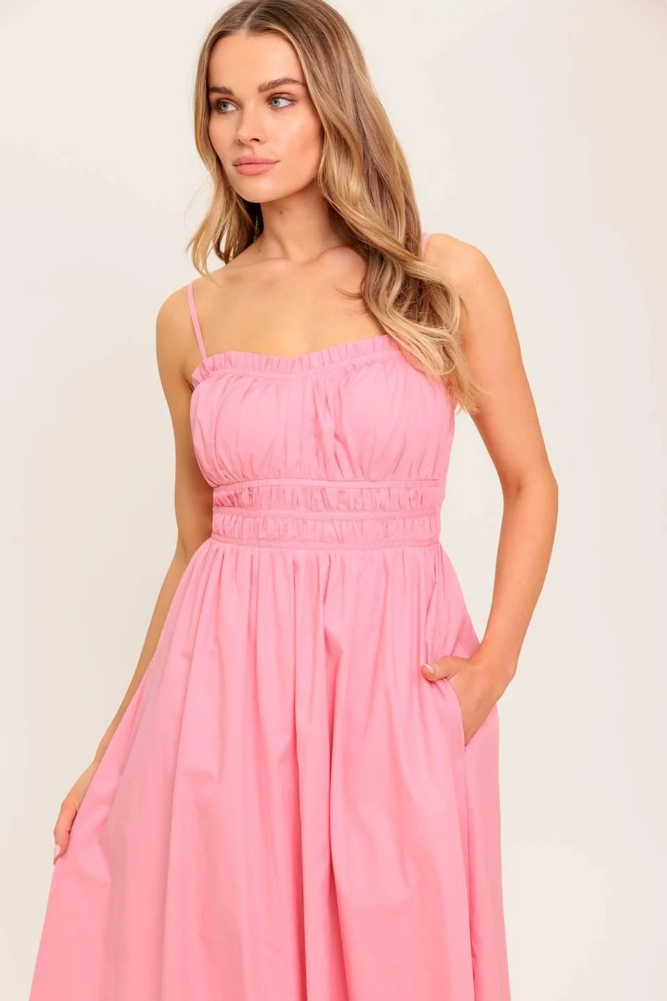 Honey Sunset Pink Woven Midi Dress - Image 4