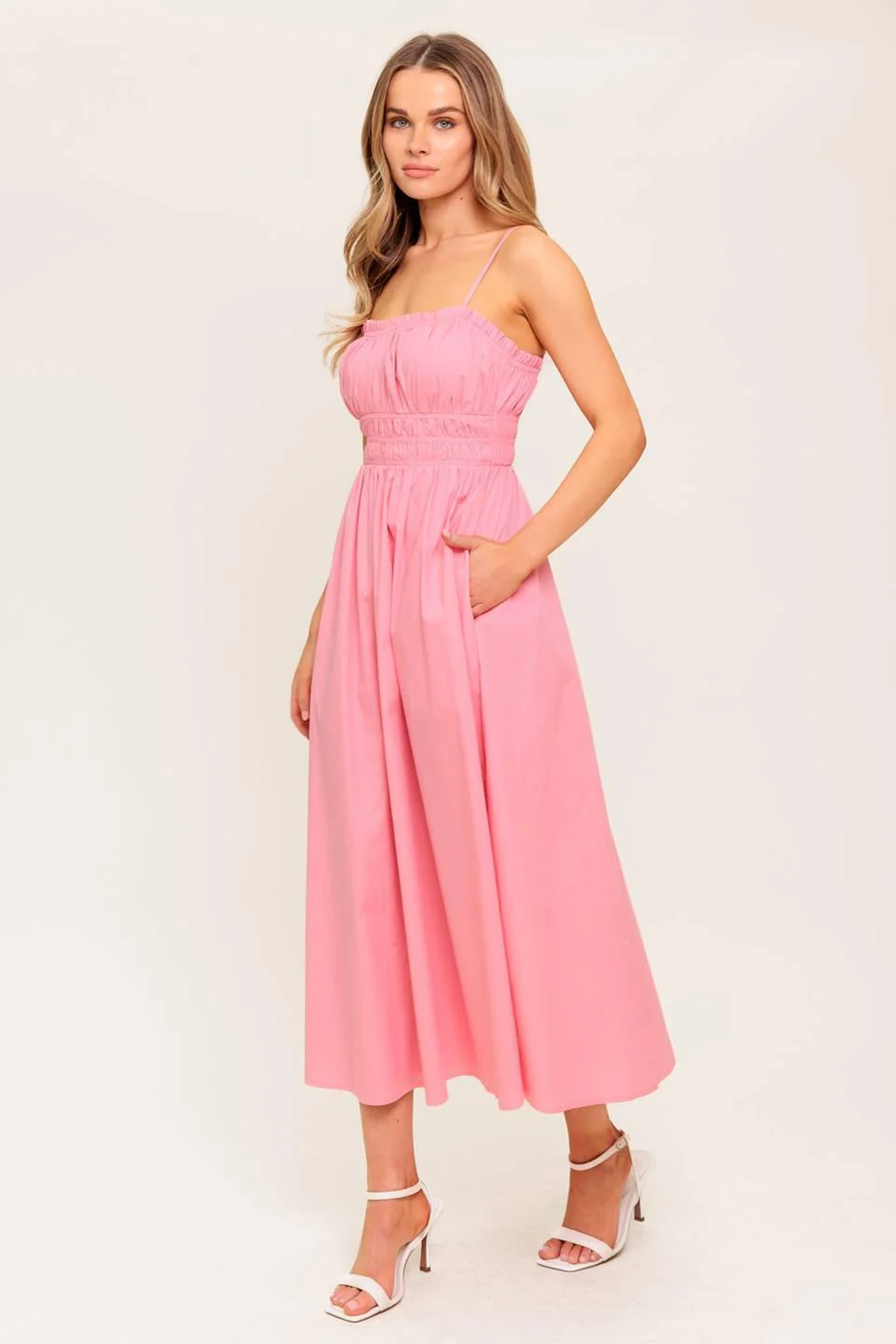 Honey Sunset Pink Woven Midi Dress - Image 5