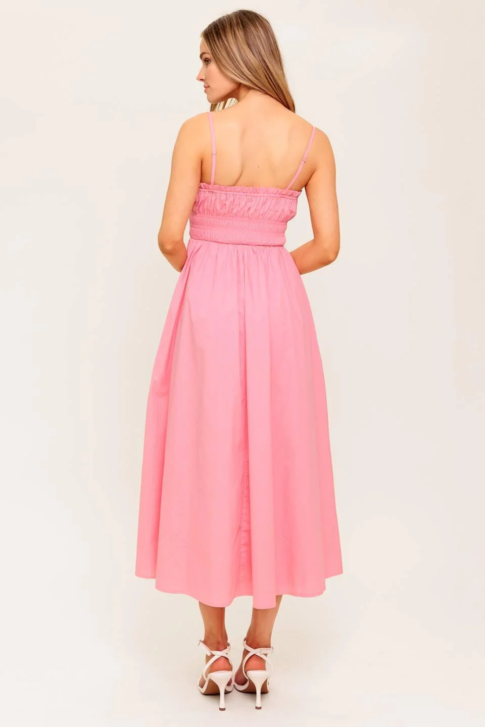 Honey Sunset Pink Woven Midi Dress - Image 6