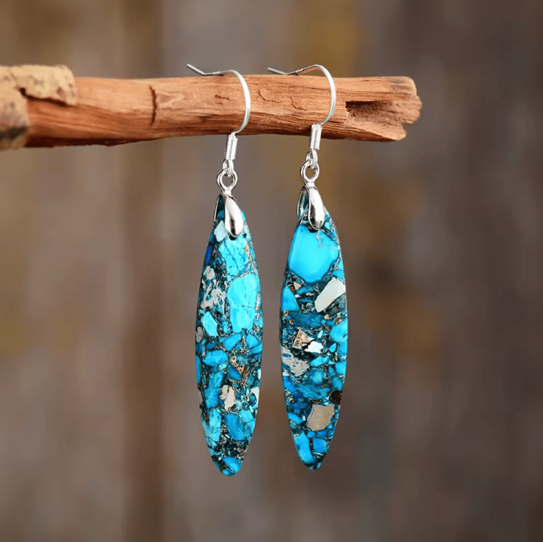 Howlite Gemstone Marquise Drop Earrings - Image 2