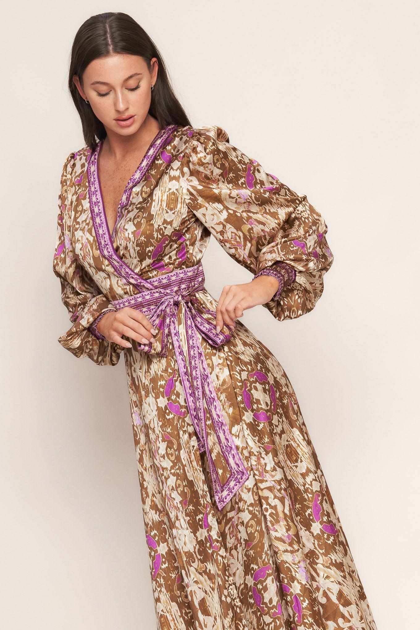 Ikat Bloom Woven Midi True Wrap Dress - Image 3