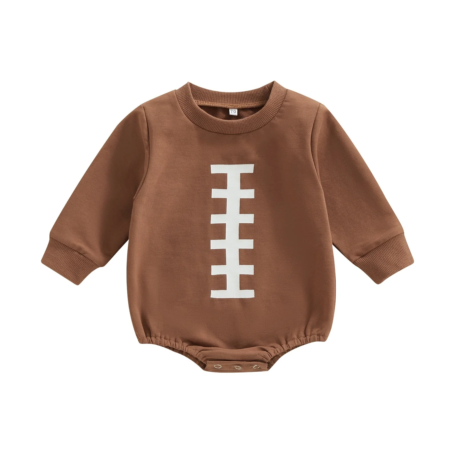 Infant Baby Boy Girl Jumpsuit Rugby Football Print Long Sleeve Round Neck Snap Closure Bubble Romper - Image 2