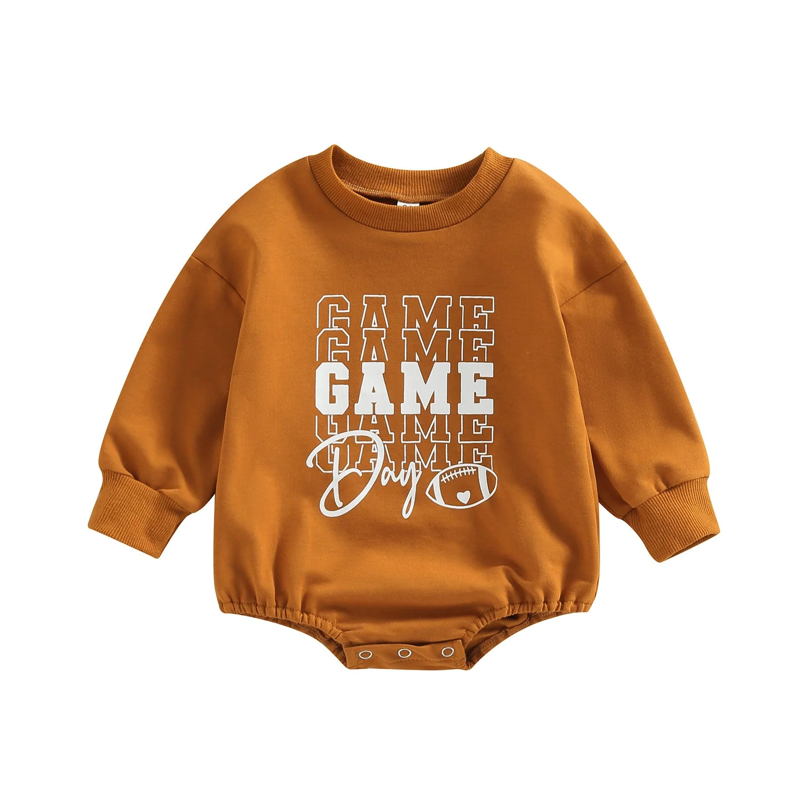 Infant Baby Boys Girls Bodysuit Long Sleeve Crew Neck Game Day Baby Football Print Jumpsuit Bubble Romper - Image 4