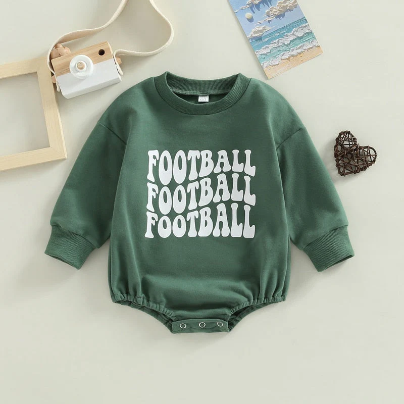 Infant Baby Boys Girls Bodysuit Long Sleeve Crew Neck Game Day Baby Football Print Jumpsuit Bubble Romper - Image 5