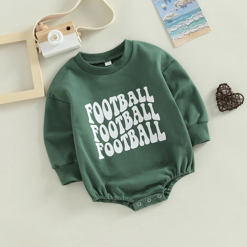 Infant Baby Boys Girls Bodysuit Long Sleeve Crew Neck Game Day Baby Football Print Jumpsuit Bubble Romper - Image 7