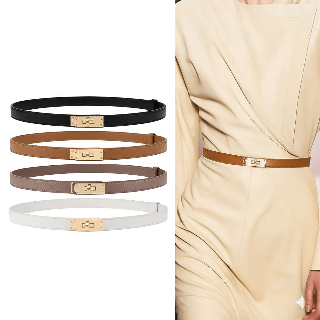 Infinite Basics Women’s Skinny Leather Adjustable Belt with Turn-Lock Buckle for Dresses & Jeans - Image 12